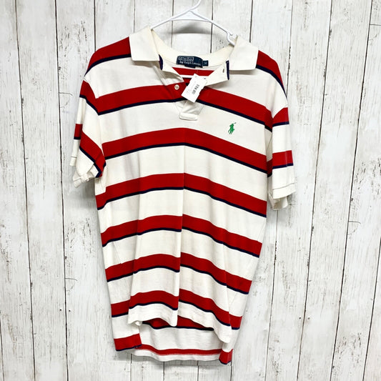 Polo Ralph Lauren Shirt Men Size Medium Collared Button Stripe Polo Red White