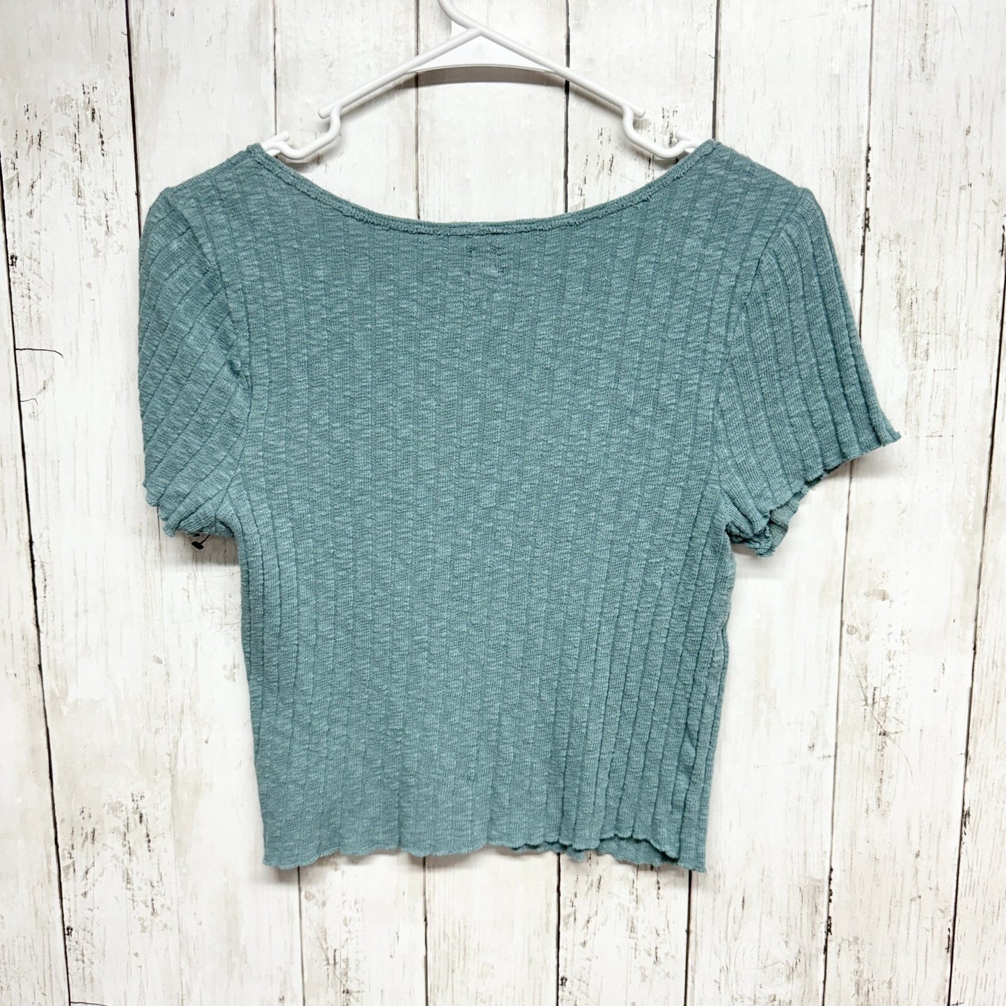 BCD URBAN OUTFITTERS Top Women Size L Crop Top Short Sleeve Blue Knit Strech