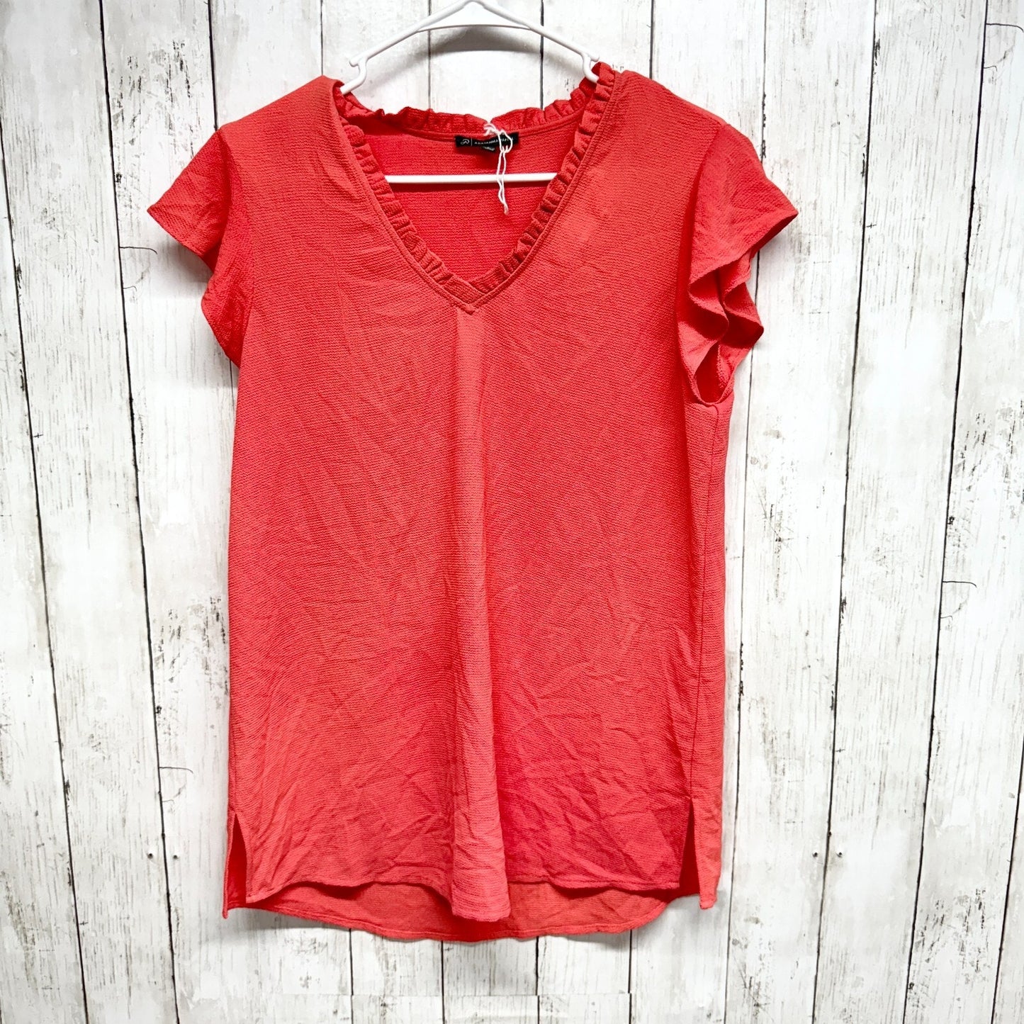 adrianna papell blouse women size small fluttered sleeve coral v neck shirt