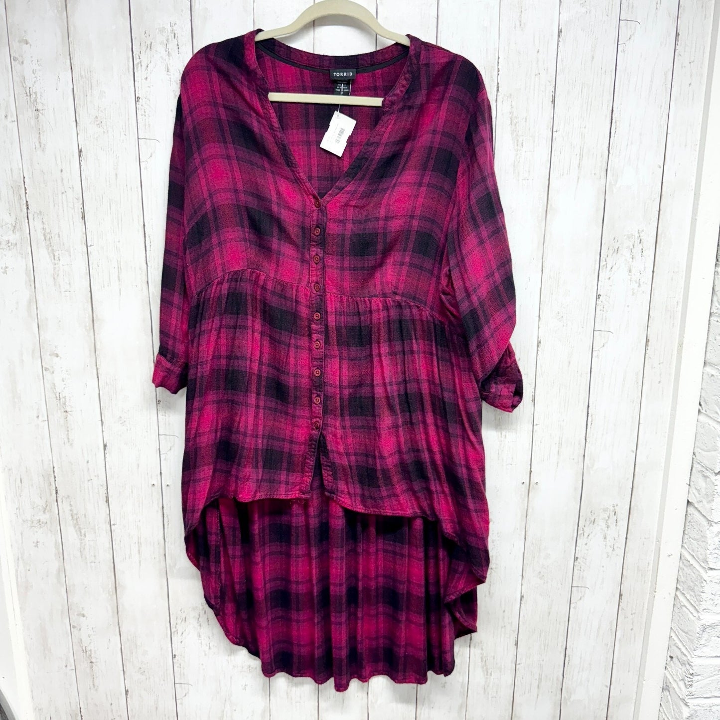 TORRID Dress Women Size 2/2X Button Down Plaid Flannel High Low Fall Festival