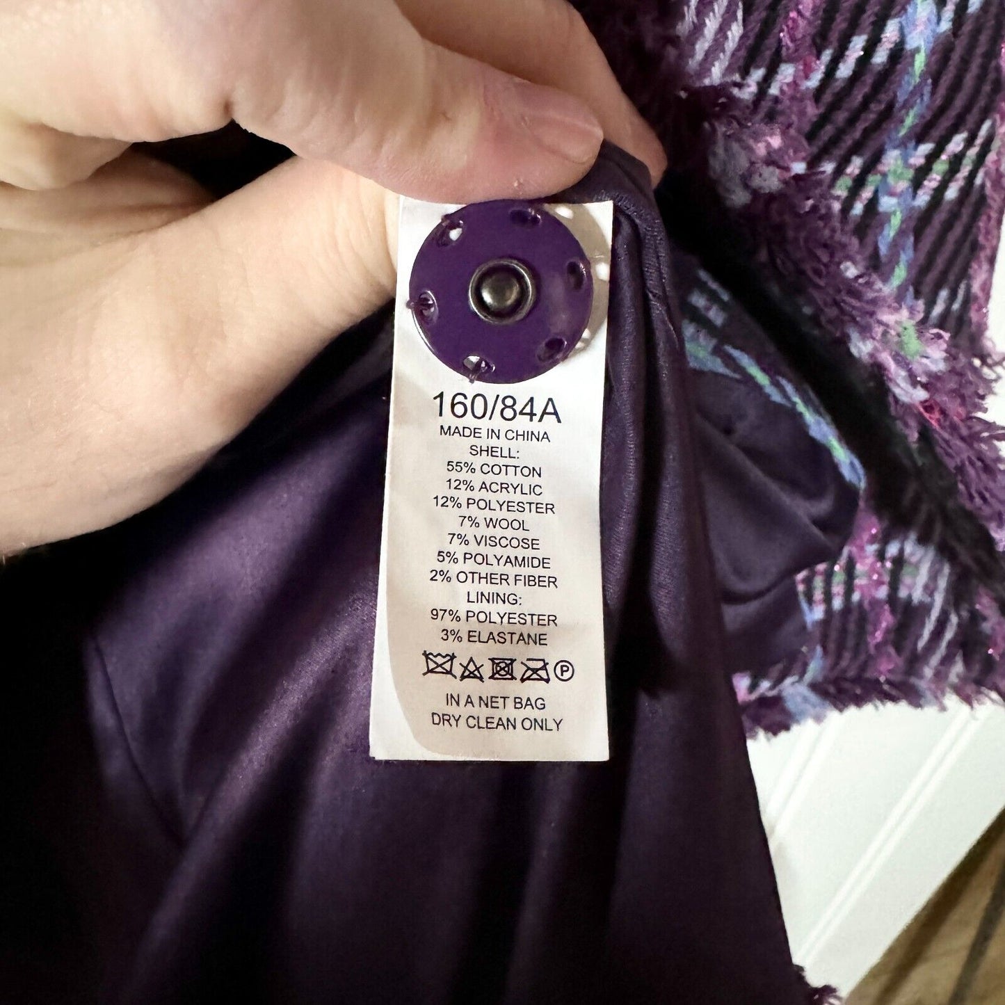 KATE SPADE Coat Women Size 2 Plaid Button Down Tweed Overcoat Plum Long Sleeve