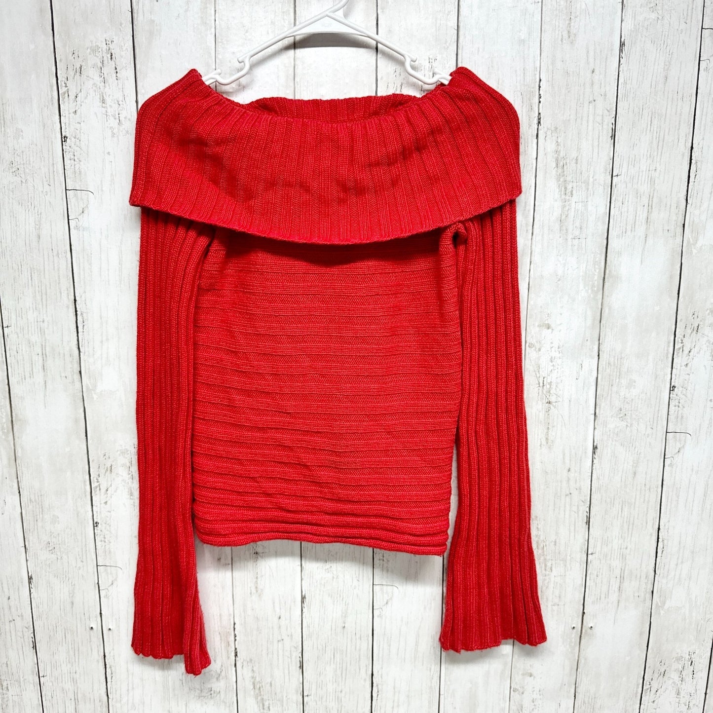 Armani Exchange Sweater Women Size Small Cowl Neck Red Chunky Knit Flared Cuff