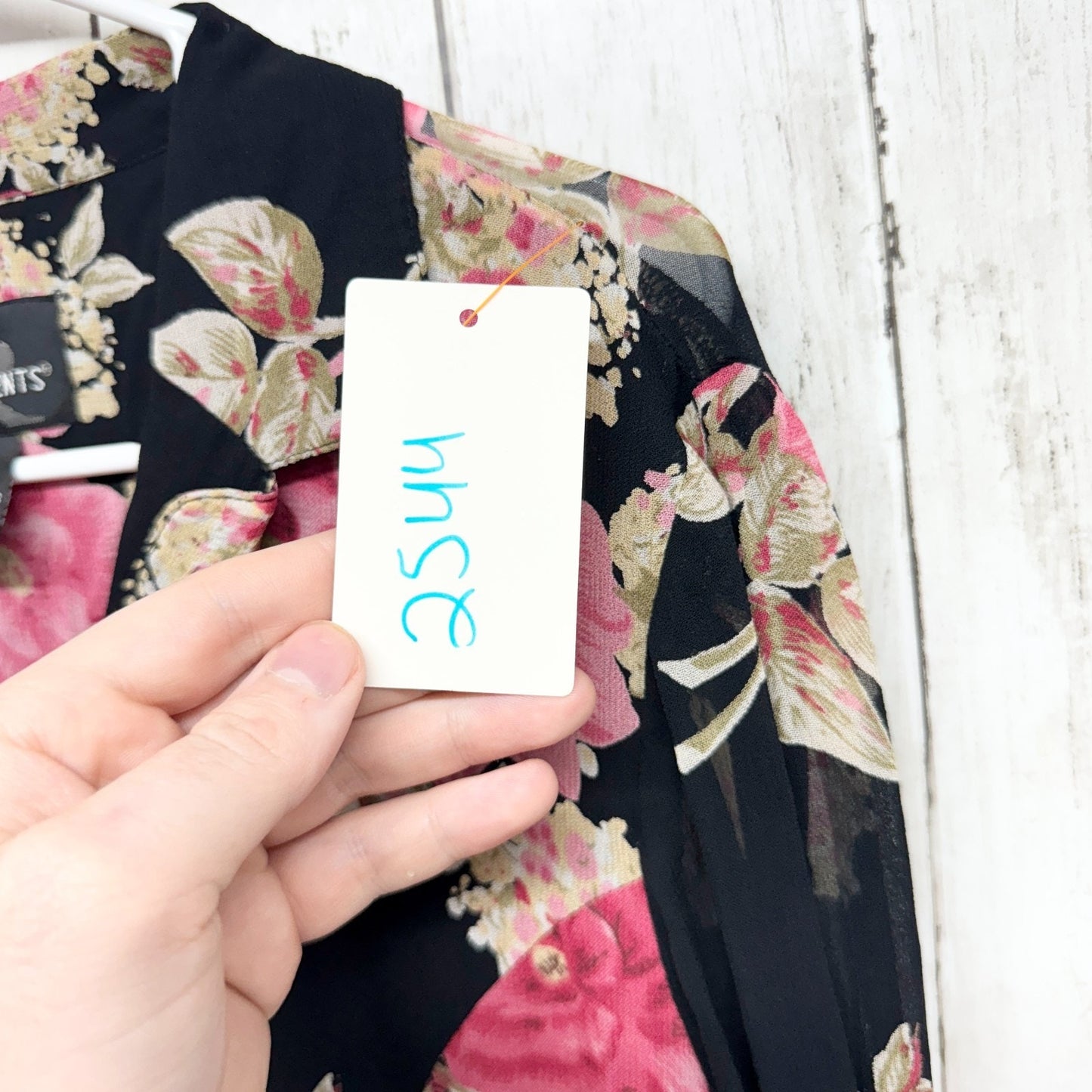 Vtg Requirements Blouse Women Size 8 Black Floral Sheer Long Sleeve Button Down