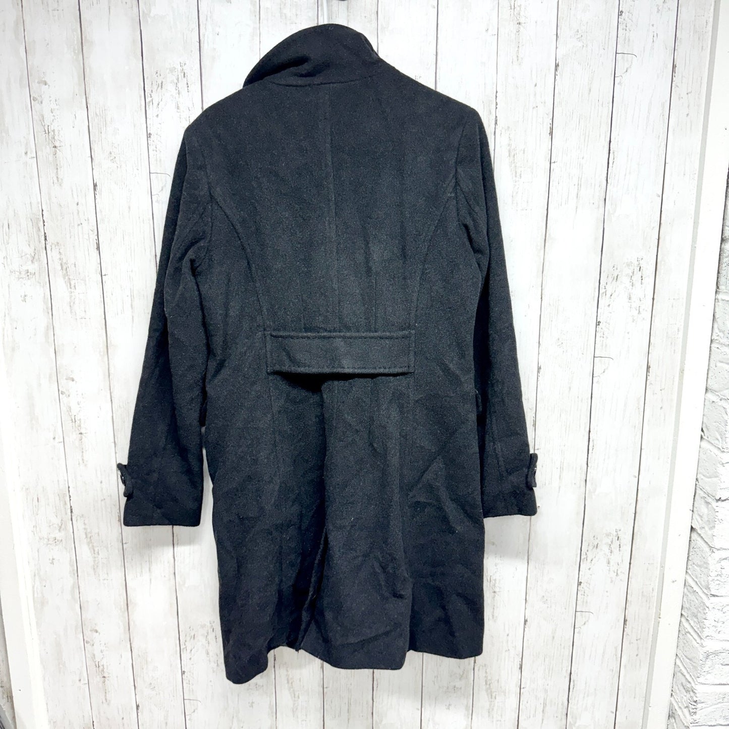 Lands' End Coat Women Size 10 Gray Wool Collared Peacoat Front Flap Over Pockets