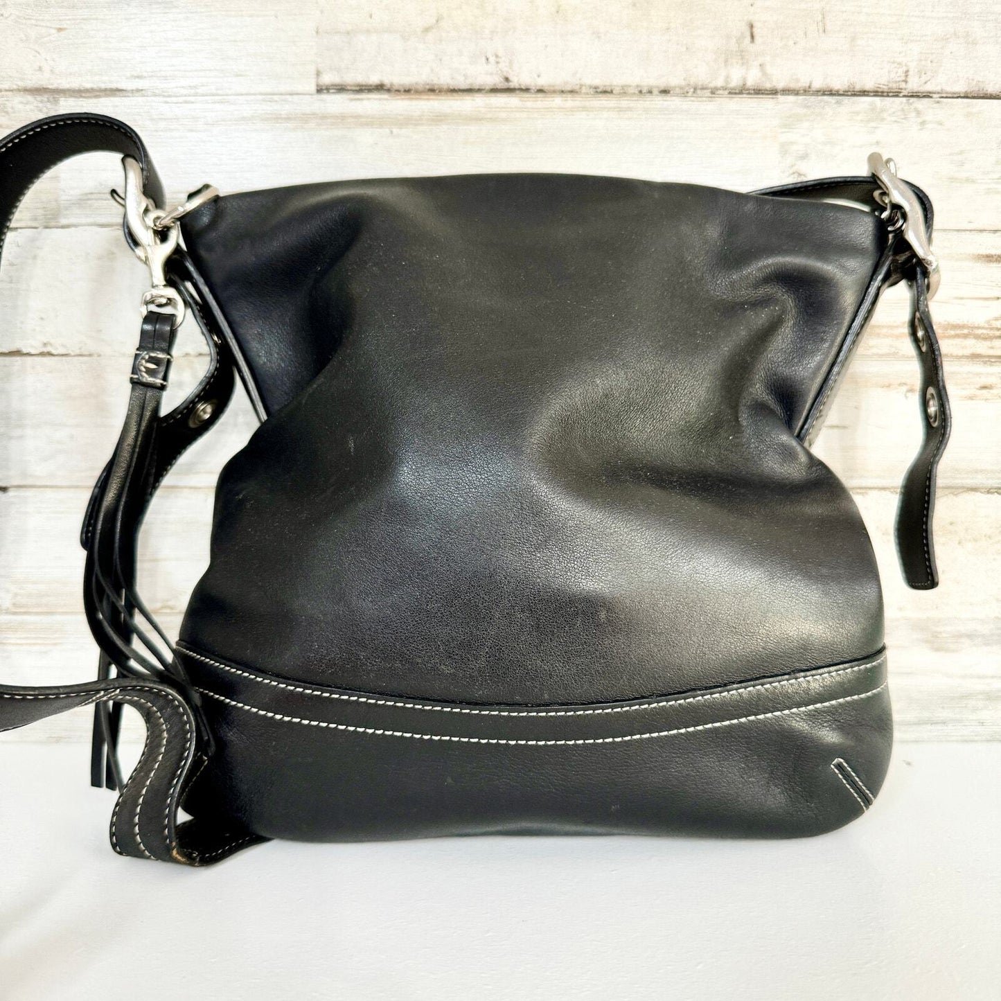 Vintage 90s Coach Womens Black Leather Adjustable Buckled Soho Shoulder Bag