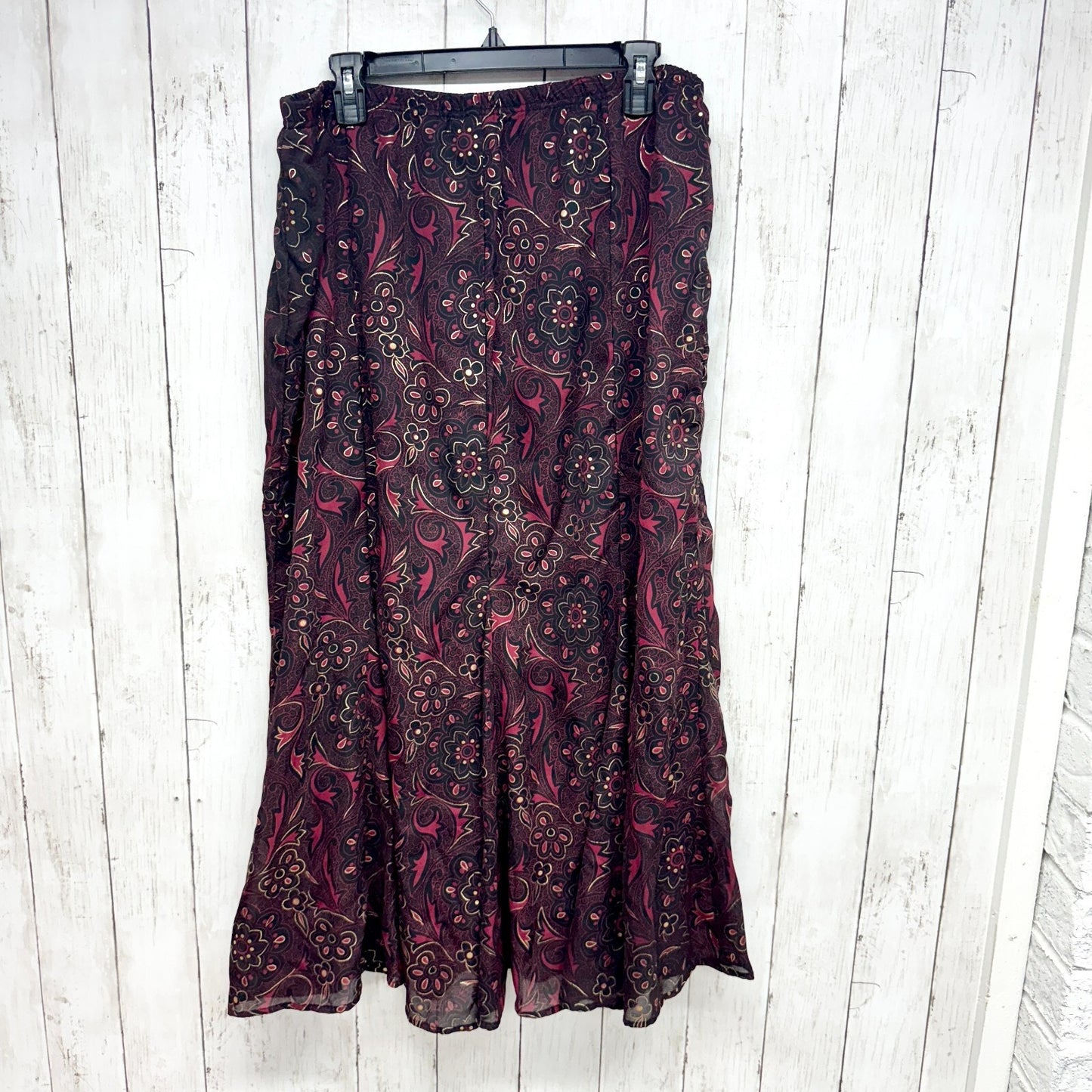 Cato Skirt Women Size 14/16W Patterned Ruffle Midi Skirt Red Black Elastic Waist