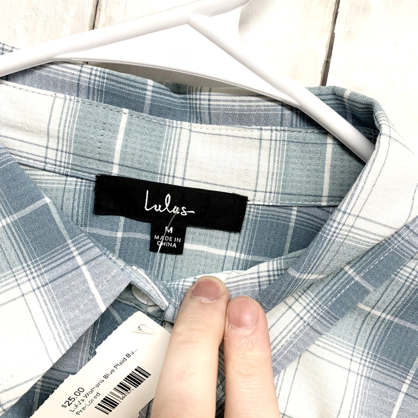 Lulus Shirt Women Size M Button Down Long Sleeve Blue Plaid Polyester Western