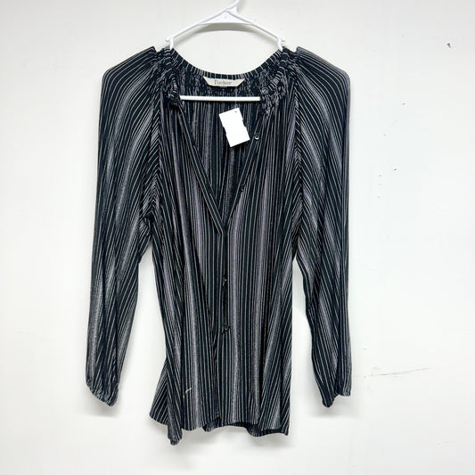 TUCKER Women Black & White Striped Long Sleeve Deep V Blouse Size S/M