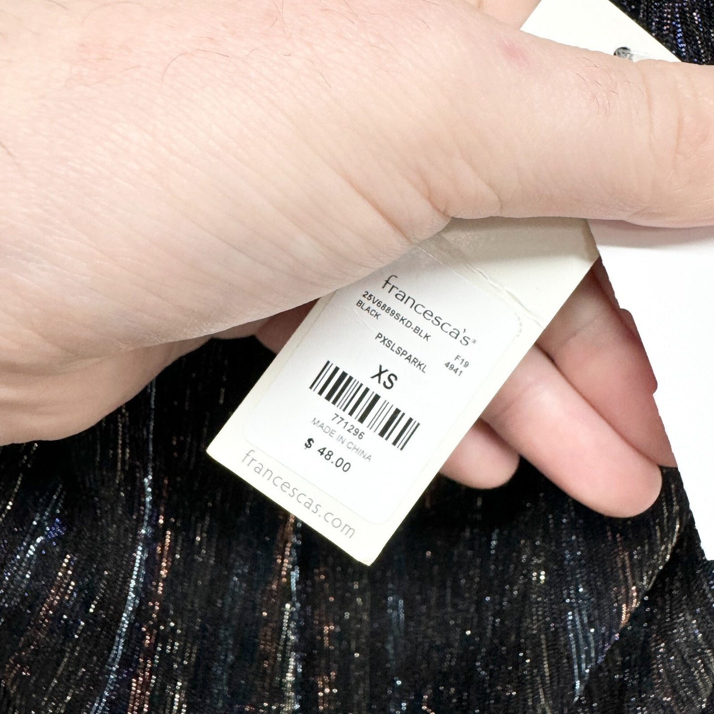 Francescas Dress Women Size XS Sparkly Spaghetti Black Gold Sparkle Cocktail NWT