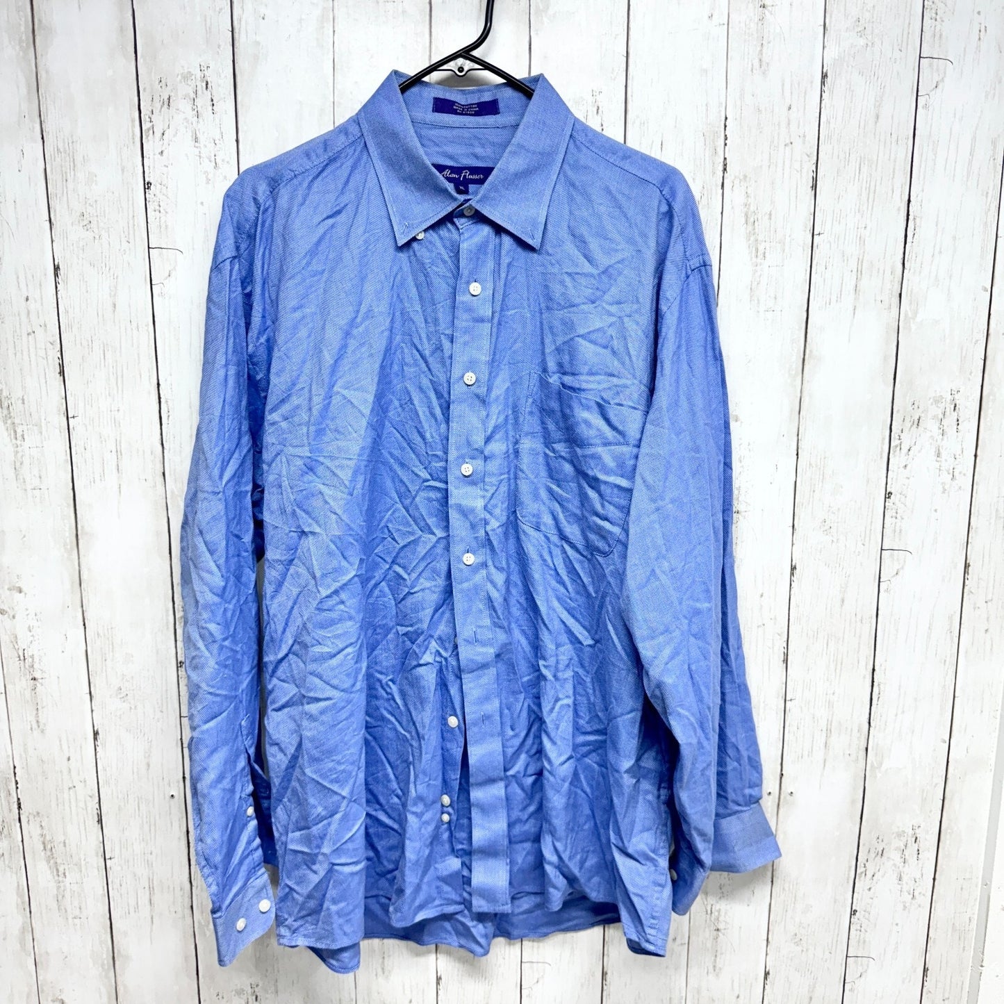 Alan Flusser Shirt Men Size XL Collared Long Sleeve Button Down Cotton Blue