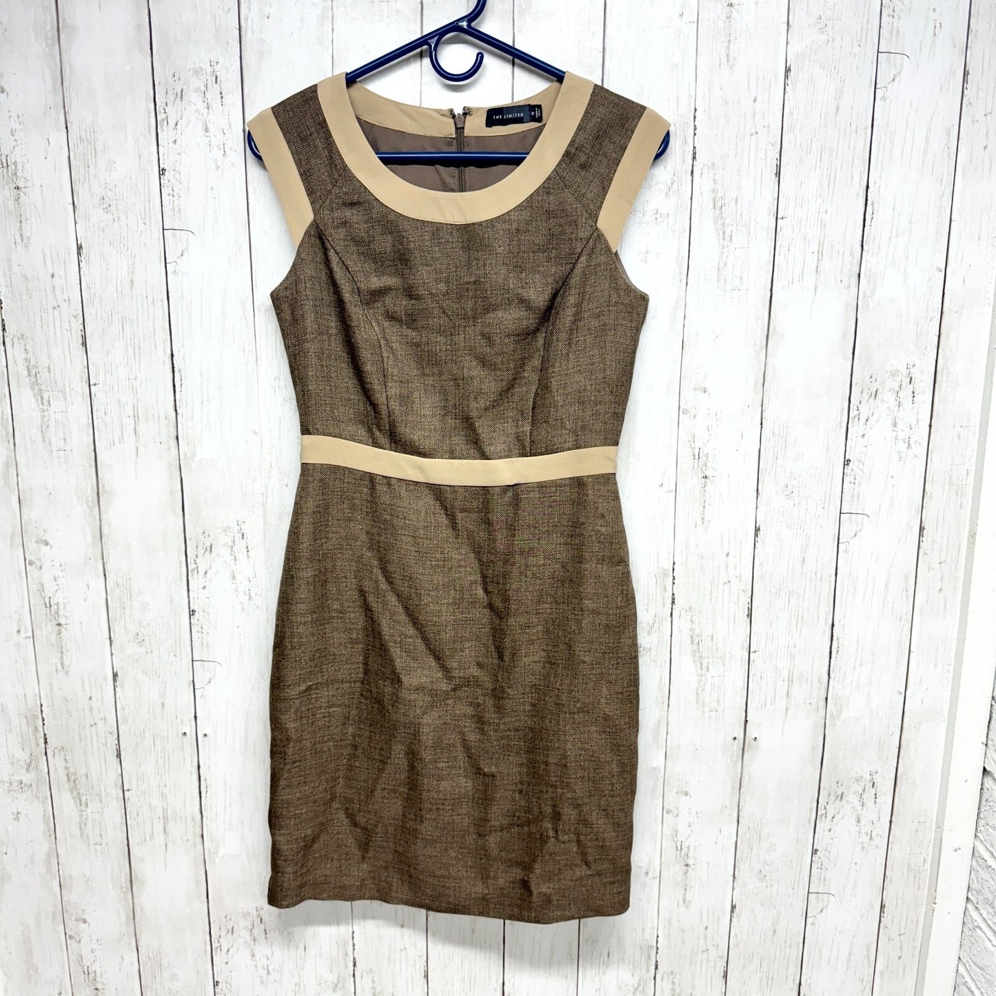 The Limited Dress Women Size 0 Tan Brown Contrast Sleeveless Knee Length Bodycon