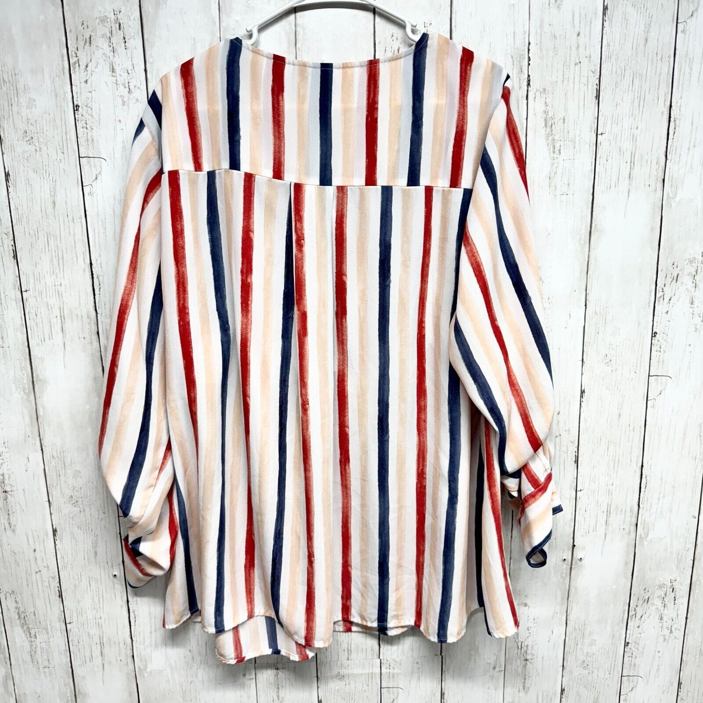 Lane Bryant Blouse Womens 22/24 Multicolor Striped Roll Tab Sleeve Lightweight