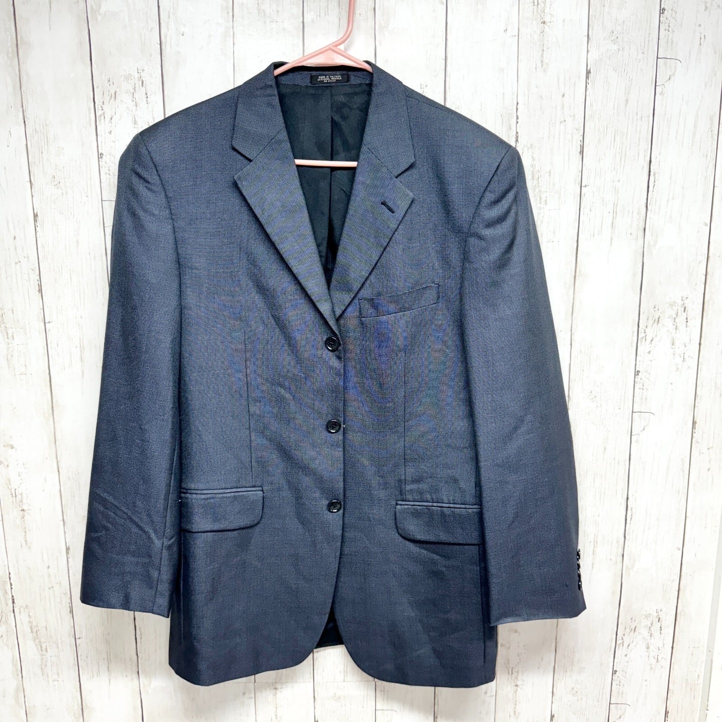 Jones New York Blazer Men Sz 40R Navy Blue Triple Button Wool Silk Chest Pocket