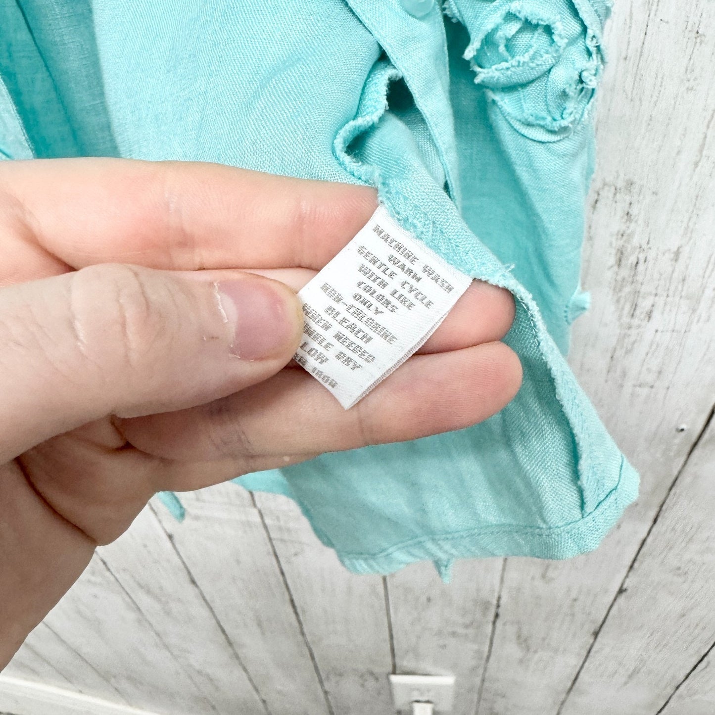 Charter Club Shirt Women Size 10 Turquoise Linen Long Sleeve Button Down Blouse