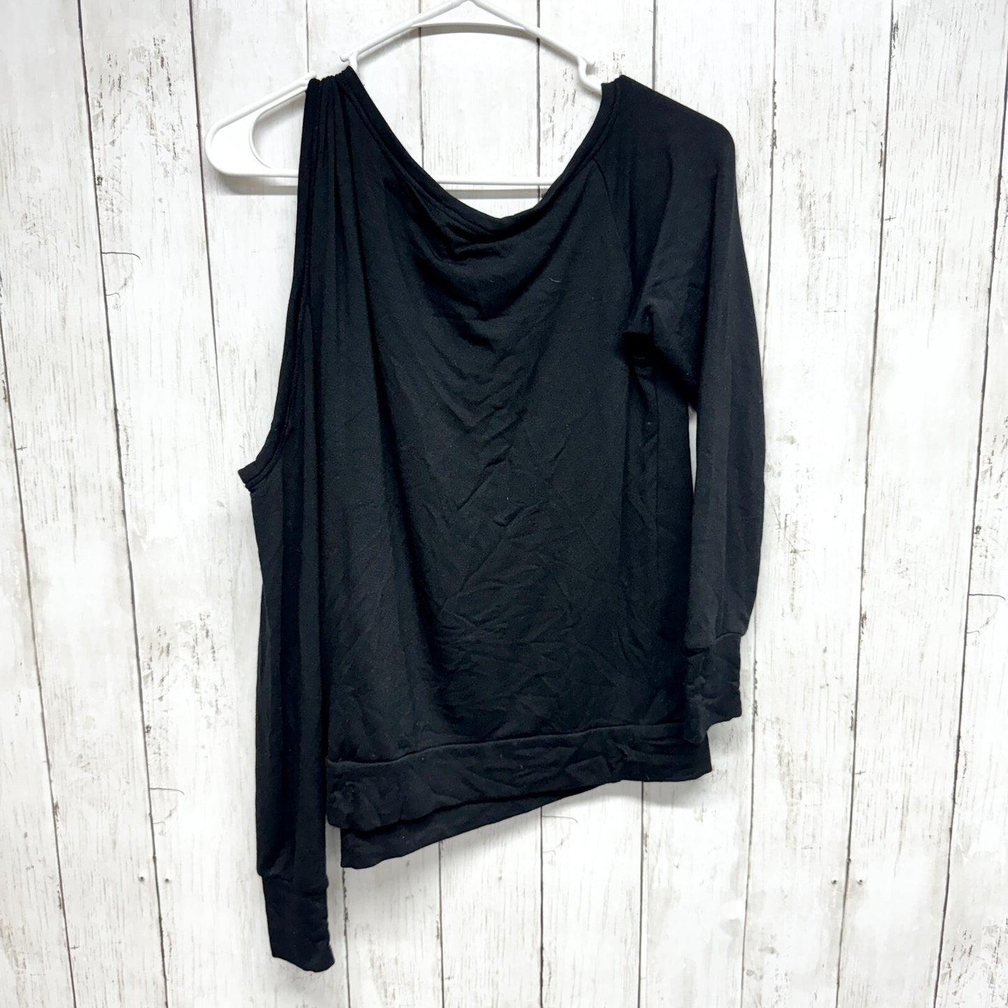 Elan Sweater Women's S One Shoulder Cutout Top Black Asymmetric Long Sleeve
