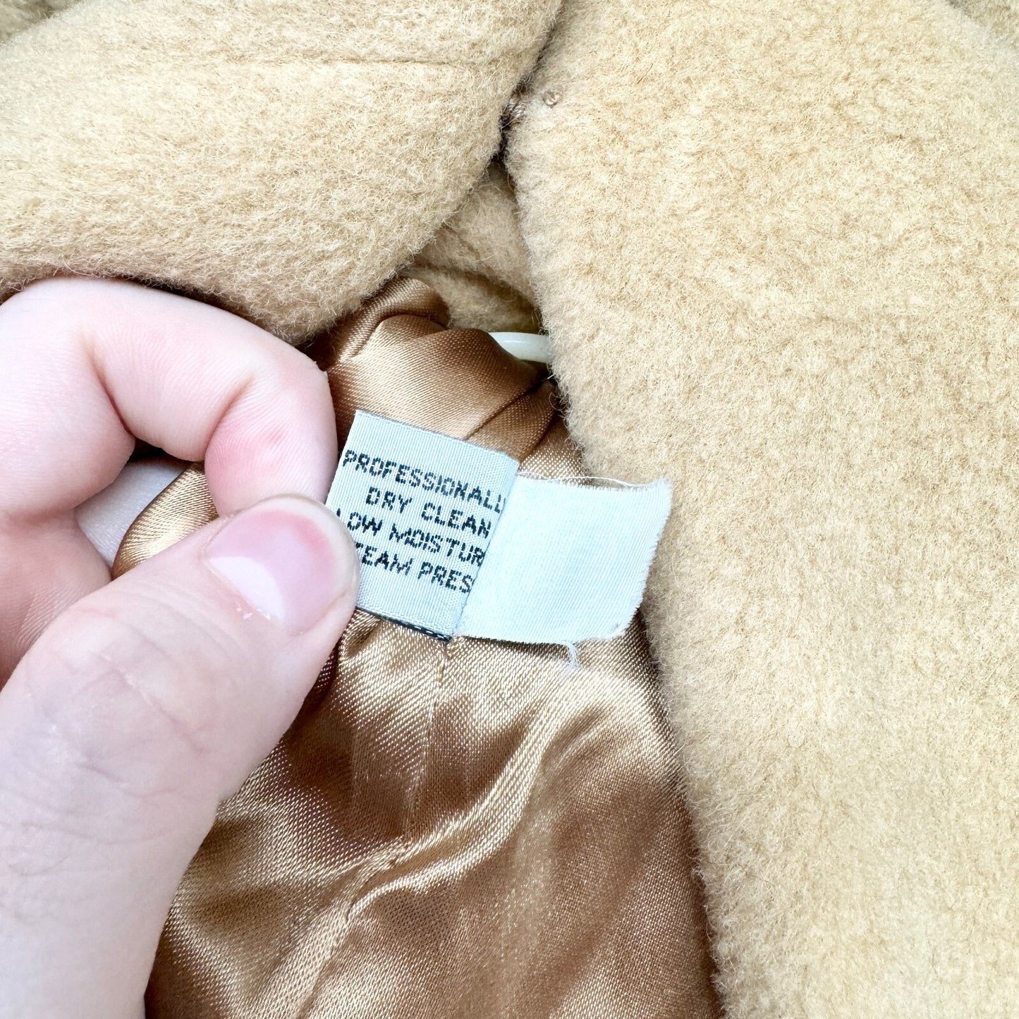 Perry Ellis Coat Women Size 6 Tan Wool Long Peacoat Collared Button Pockets