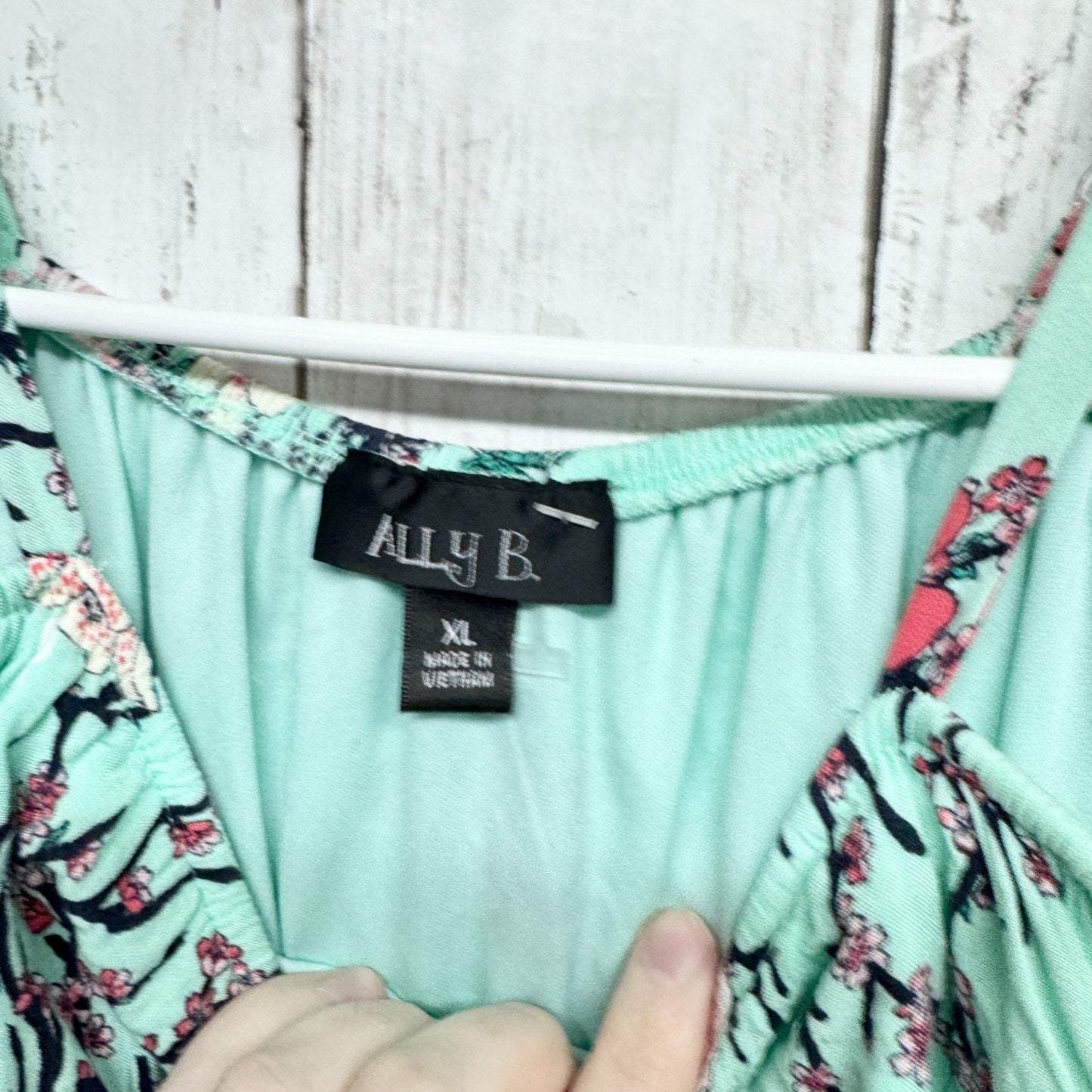 Ally B. Romper Women Size XL Off the Shoulder Long Sleeve Tie Waist Teal Floral