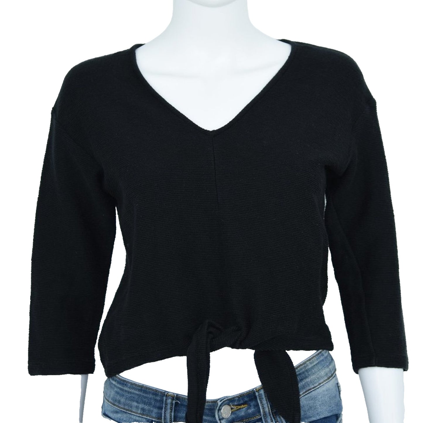 Madewell Tied Front Cropped Knit Black Long Sleeve Sweater Size Small