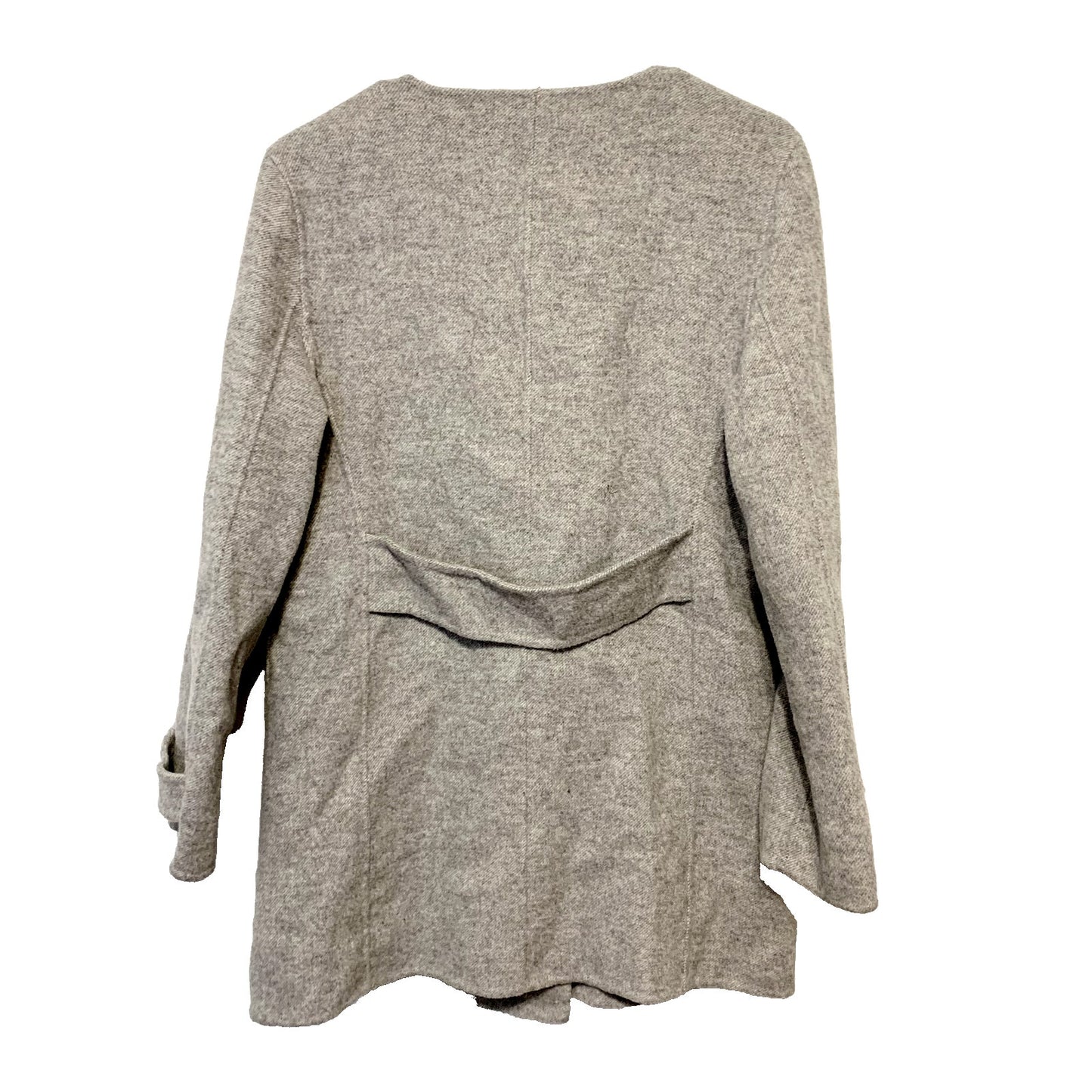 ZARA Coat Women M Gray Wool Blend Double Breasted Unlined Coat Botton Patches