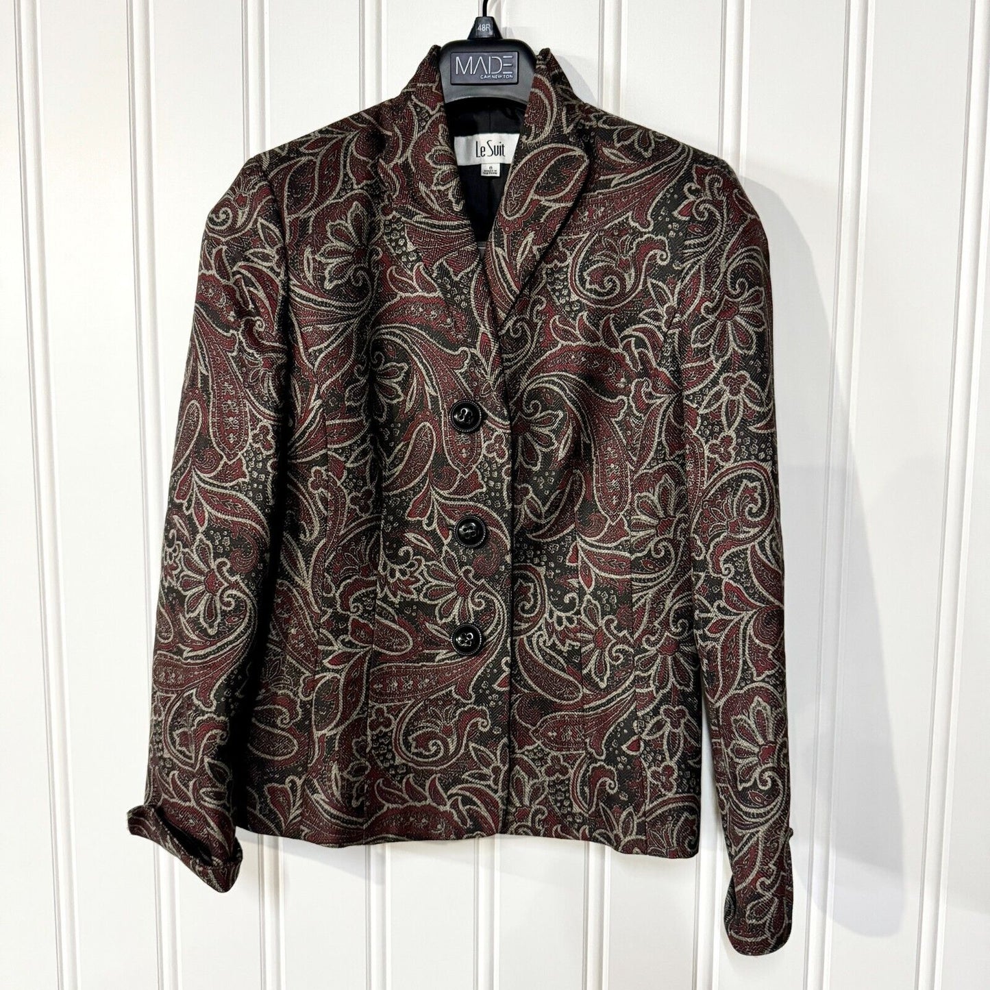 VTG LESUIT Blazer Women Size 8 Paisley Brown Button Collared Rustic