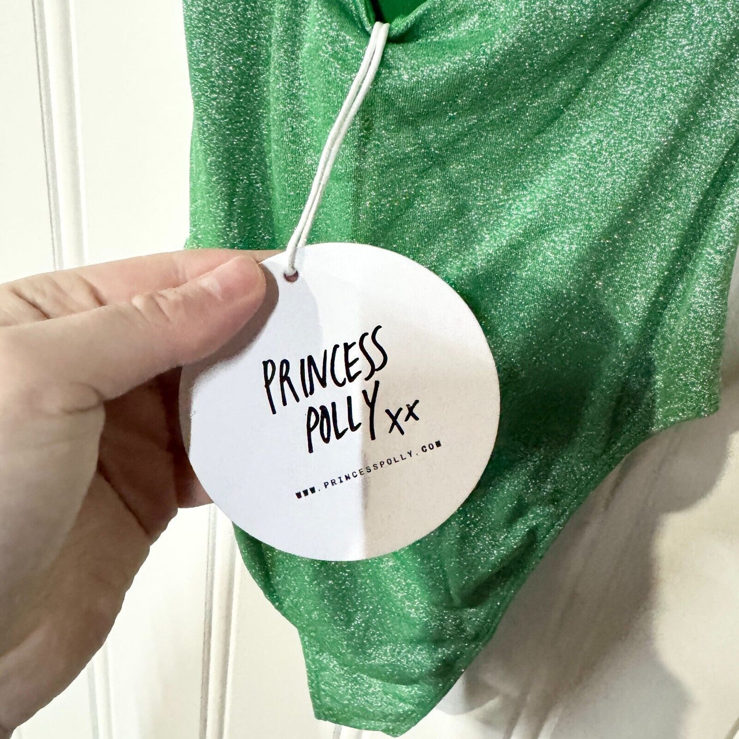 PRINCESS POLLY Bodysuit Women Size 4 Sequin Shimmery Green Holiday Round Neck