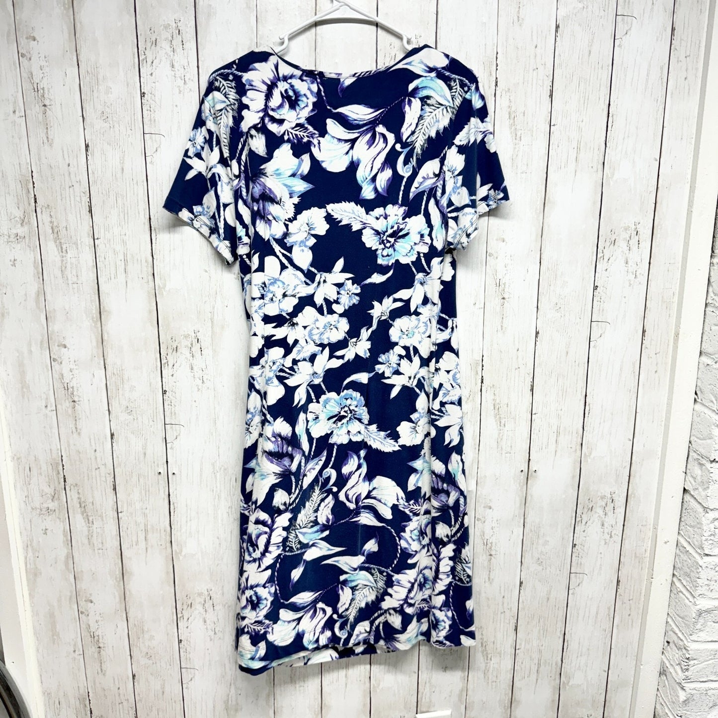 Soft Surroundings Petite Blue White Floral Cap Sleeve Faux Wrap Style Mini Dress