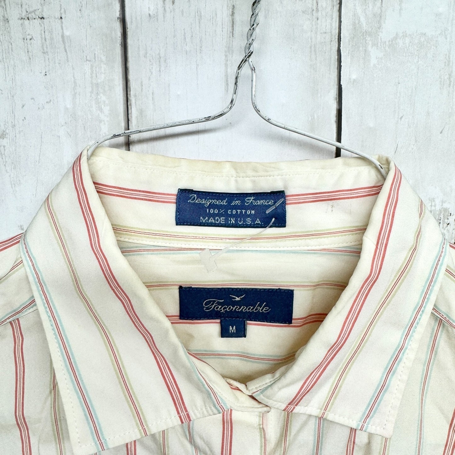 Facconable Shirt Men Size Medium Stripe Collared Long Sleeve Button Down Casual
