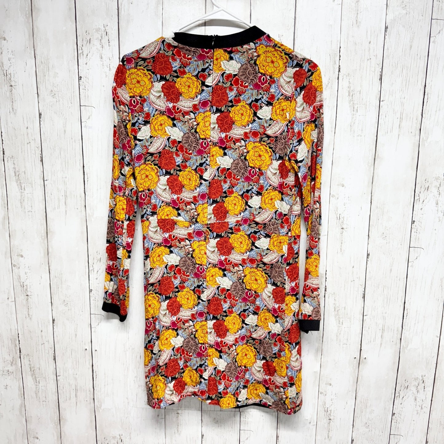 Zara Trafaluc Dress Women Size Medium Multicolor Floral Pleated Long Sleeve Mini