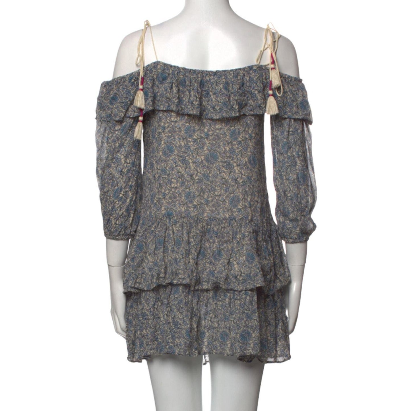 REBECCA MINKOFF Dress Women Size Medium Mini Blue Floral Dexter Cold Shoulder Ru