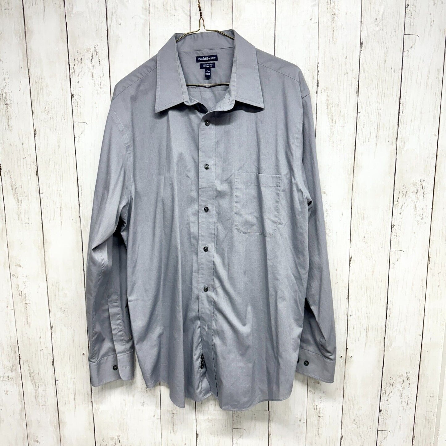 CROFT & BARROW Button Down Men Size 17 34/35 Blue 60% Cotton Blue Front Pocket