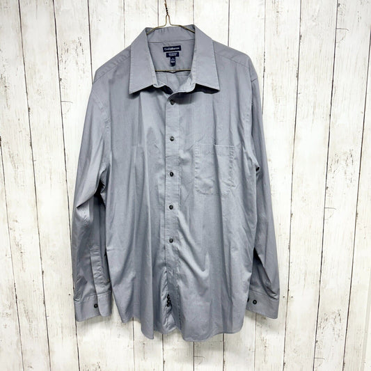 CROFT & BARROW Button Down Men Size 17 34/35 Blue 60% Cotton Blue Front Pocket