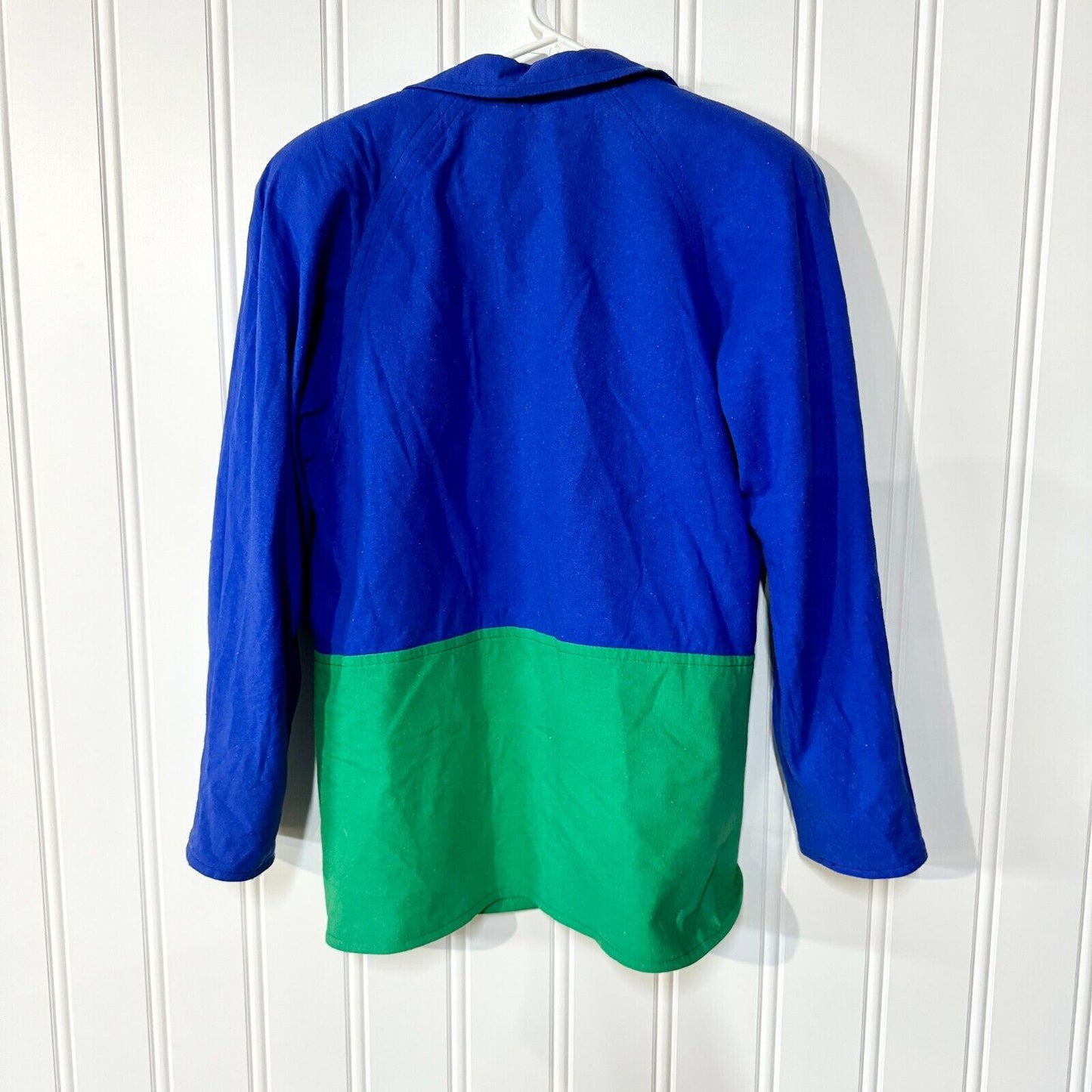 Vintage MIGNON Jacket Women Size 8 Abstract Green/ Blue Open Front Light Wool