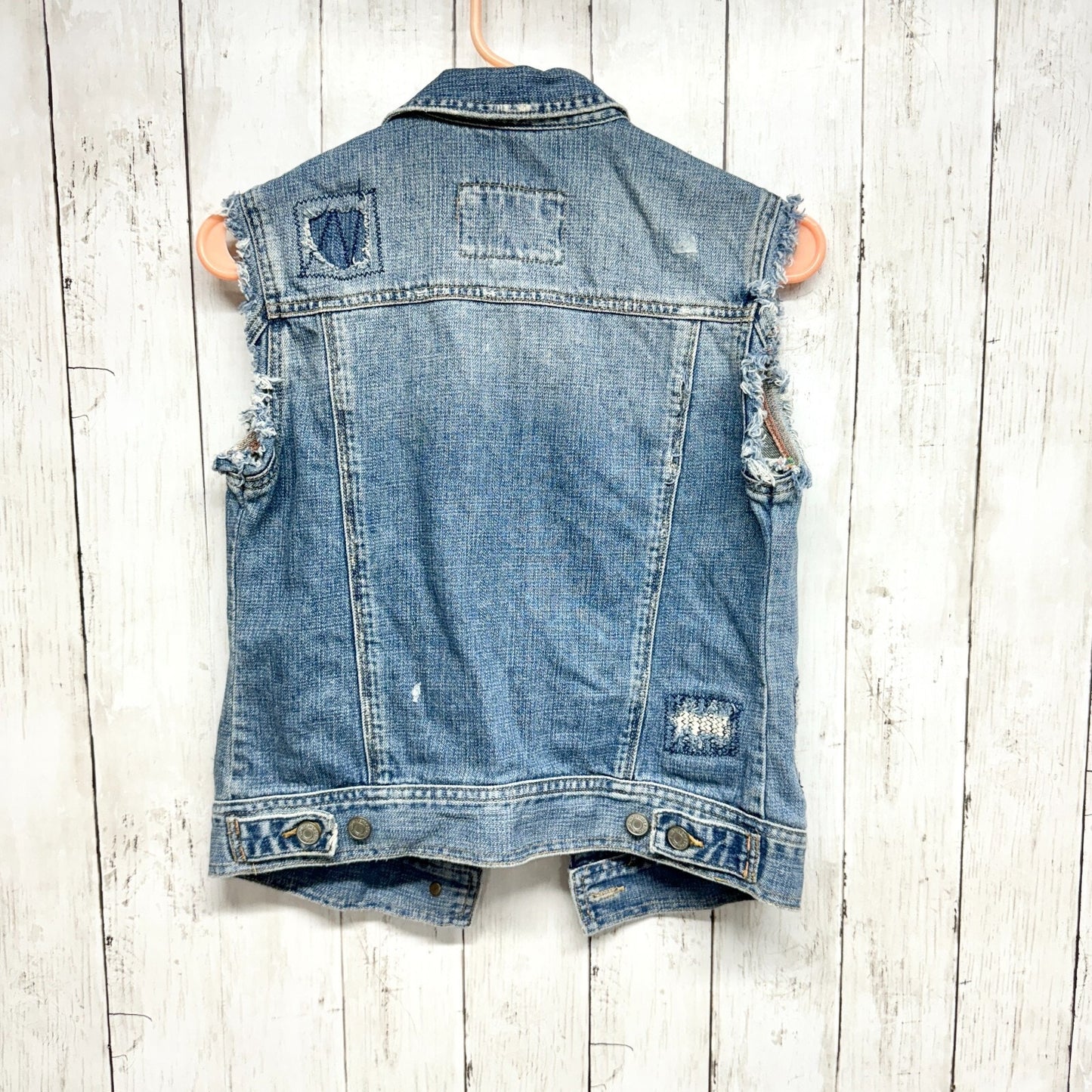 Hollister Vest Womens Medium Denim Blue Button Up Distressed 90s VTG Sleeveless