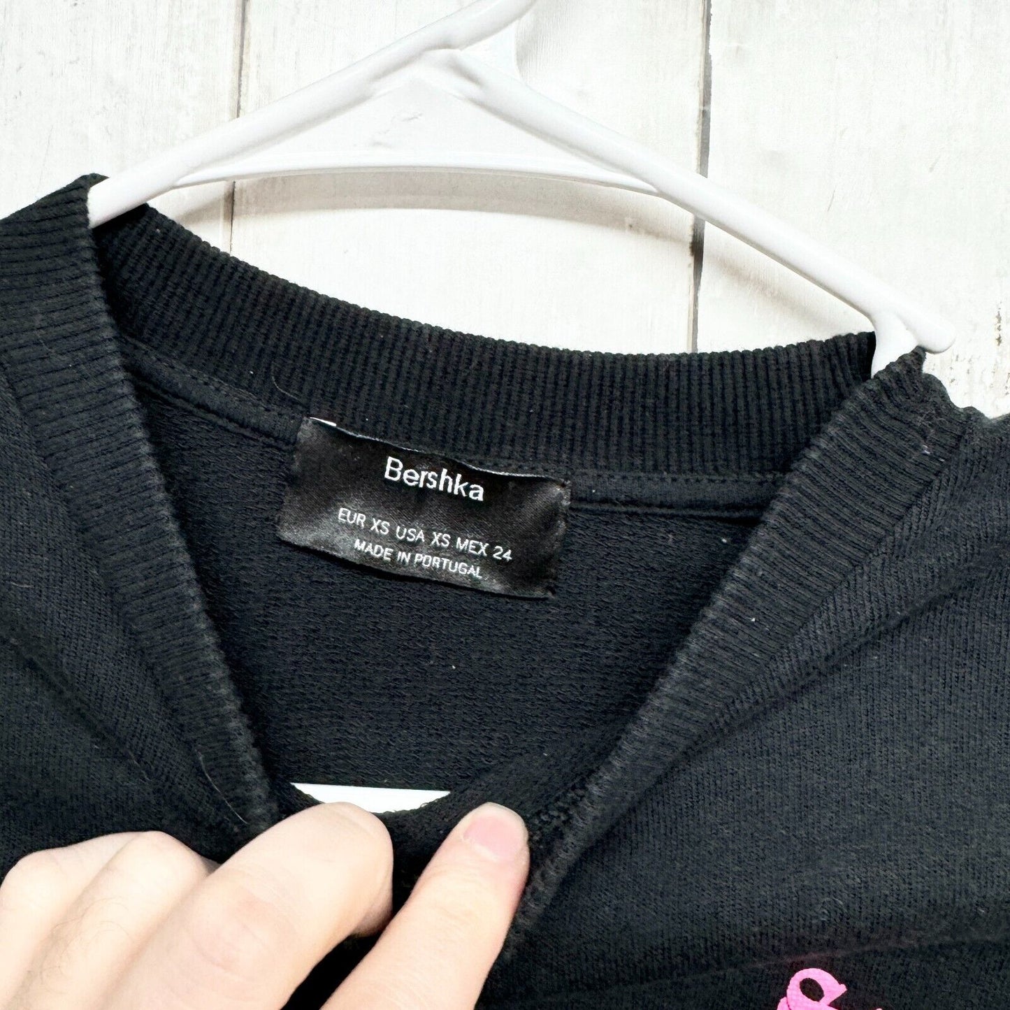 BERKSHKA Top Women Size XS Cropped Long Sleeve "Sister group Chat" Black