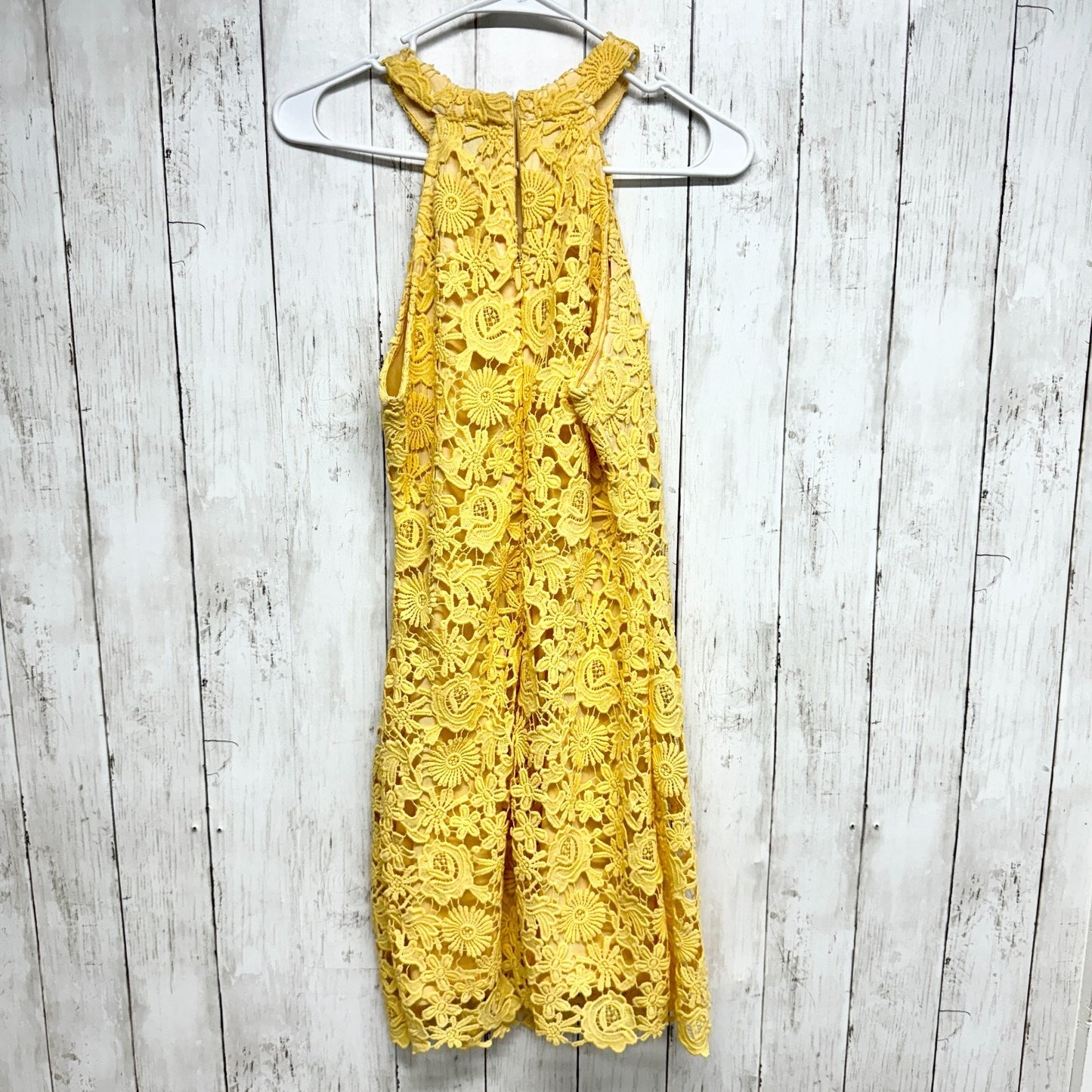 Lulus Dress Women Medium Love Poem Canary Yellow Lace Overlay Sleeveless Mini