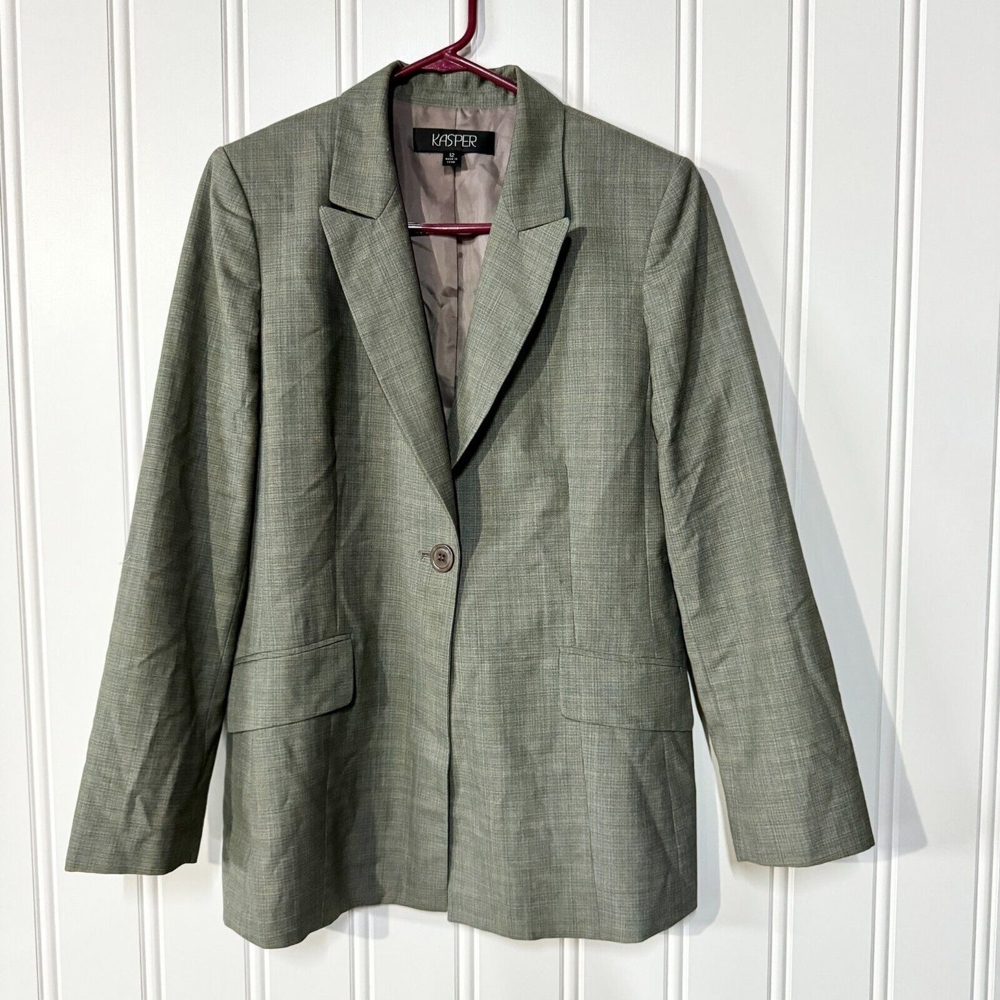 Kasper Blazer Grey Single Breasted Padded Shoulder Lined Pockets Size 12