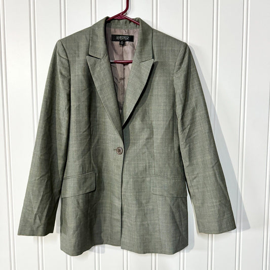 Kasper Blazer Grey Single Breasted Padded Shoulder Lined Pockets Size 12