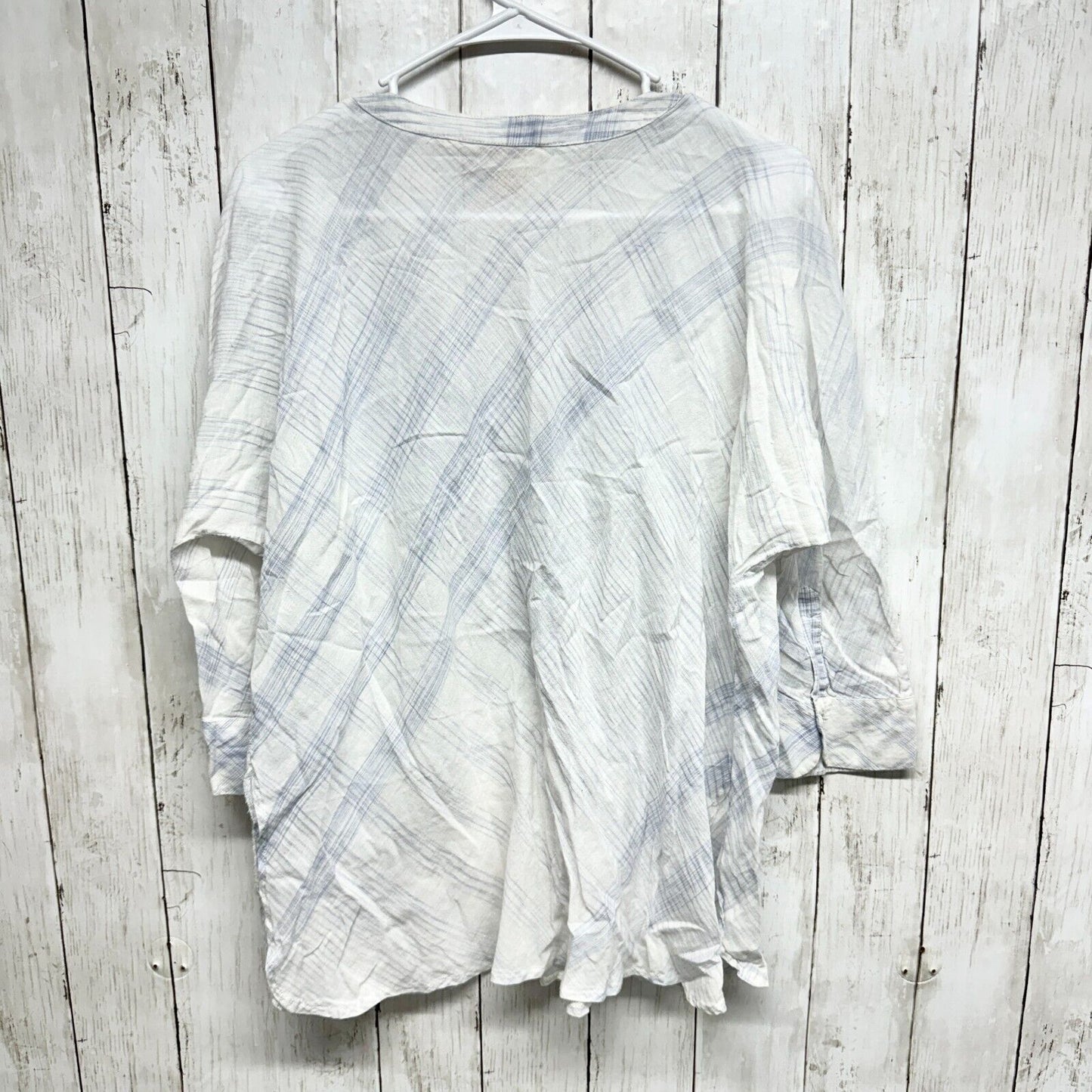 SUNDANCE Button Down Top Womens S Blue/White Textured 3/4 Sleeve 100% Cotton
