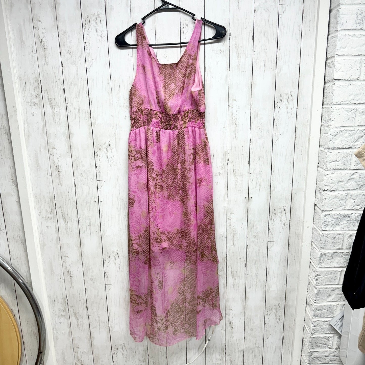 JESSICA TAYLOR Dress Women Size L Polyester Pink High Low Maxi Sleeveless Sheer