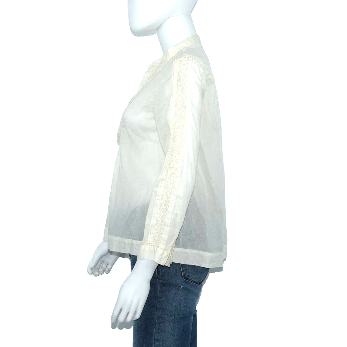 Madewell Lace Trim 1/4 Sleeve Pintuck Peasant Cream Blouse Size Small