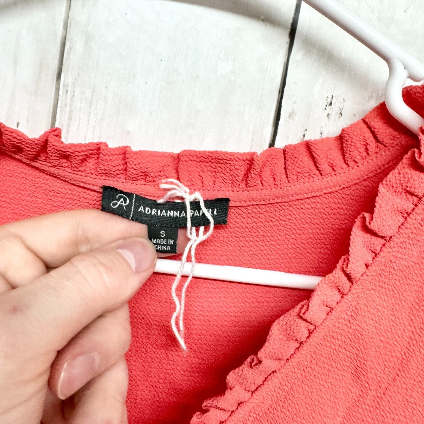 adrianna papell blouse women size small fluttered sleeve coral v neck shirt