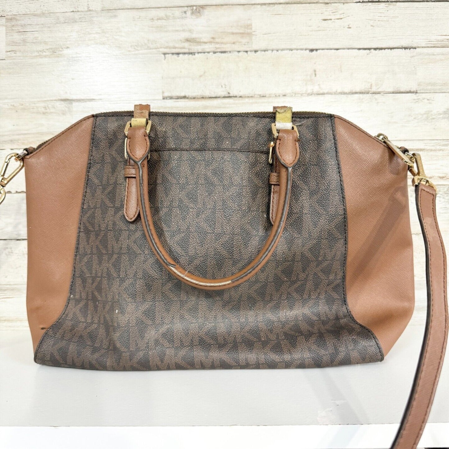 MICHAEL KORS Women Crossbody/ Handbag Logo Printed Brown Leather Handled