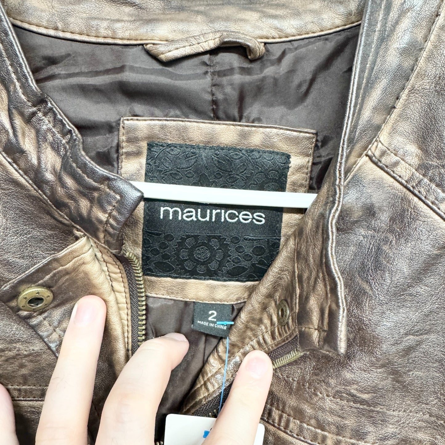 Maurices Jacket Women Size 2 Brown Distressed Faux Leather Quilted Bomber Grunge