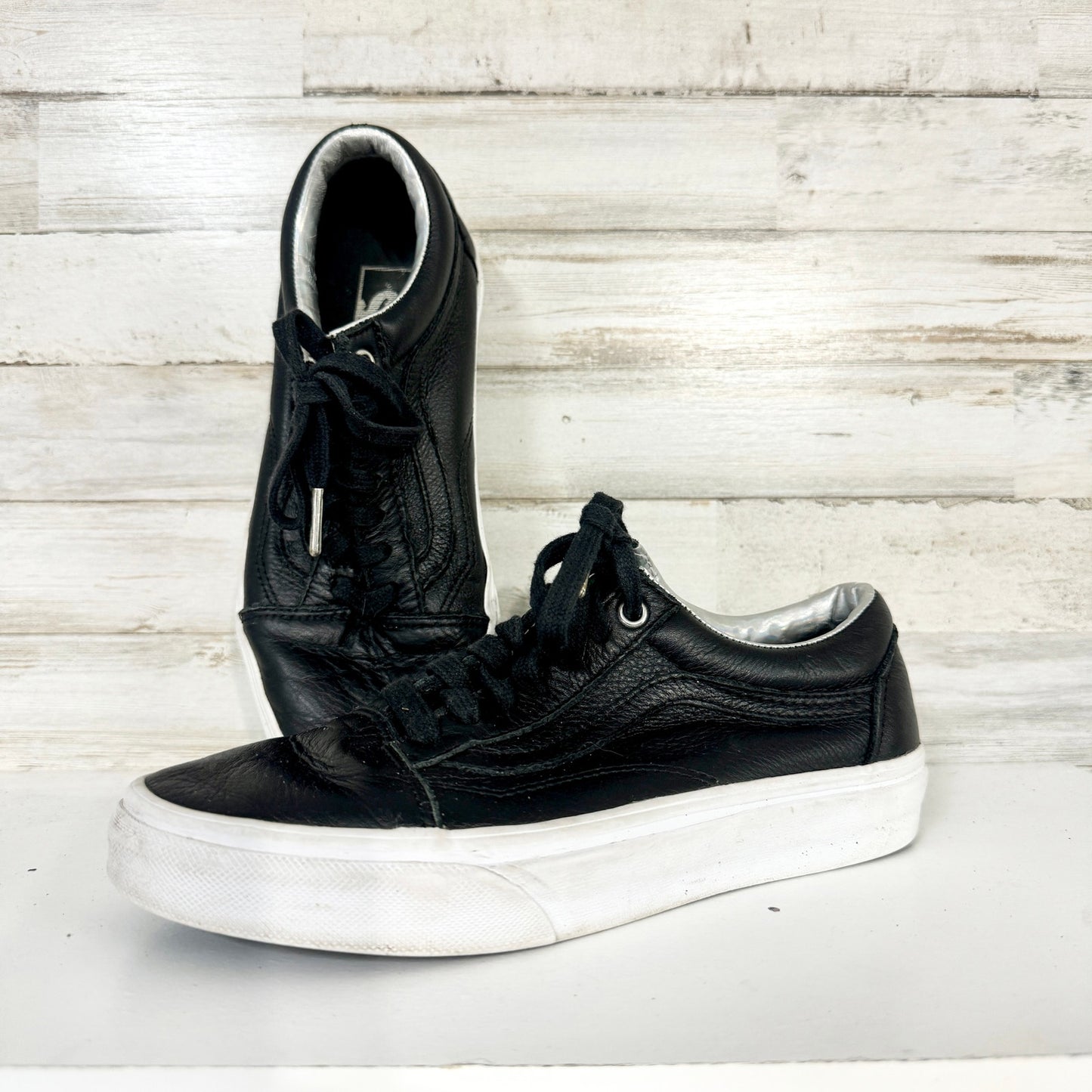 Vans Off the Wall Unisex Shoes Vintage Black On Black Leather 5/M 6.5/W