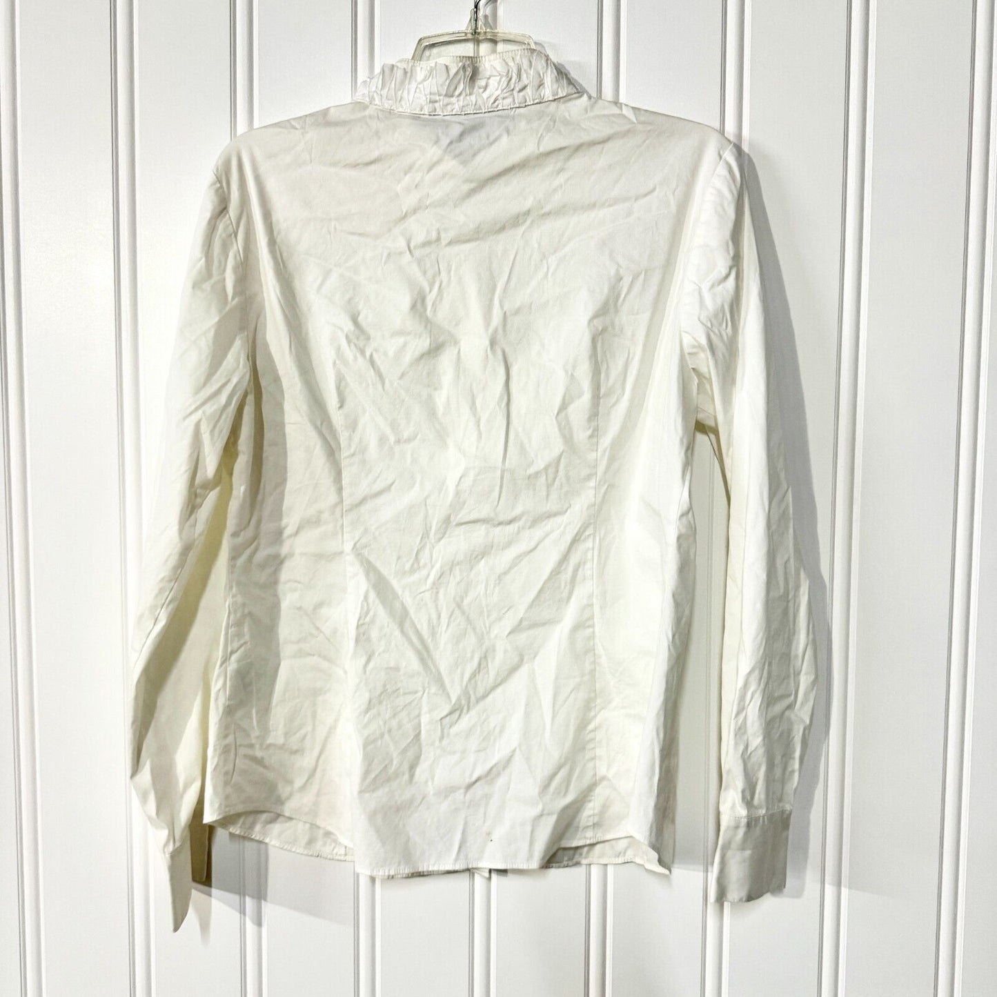Lafayette 148 Blouse Women Size 10 White Button Up Embroidered Long Sleev Cotton