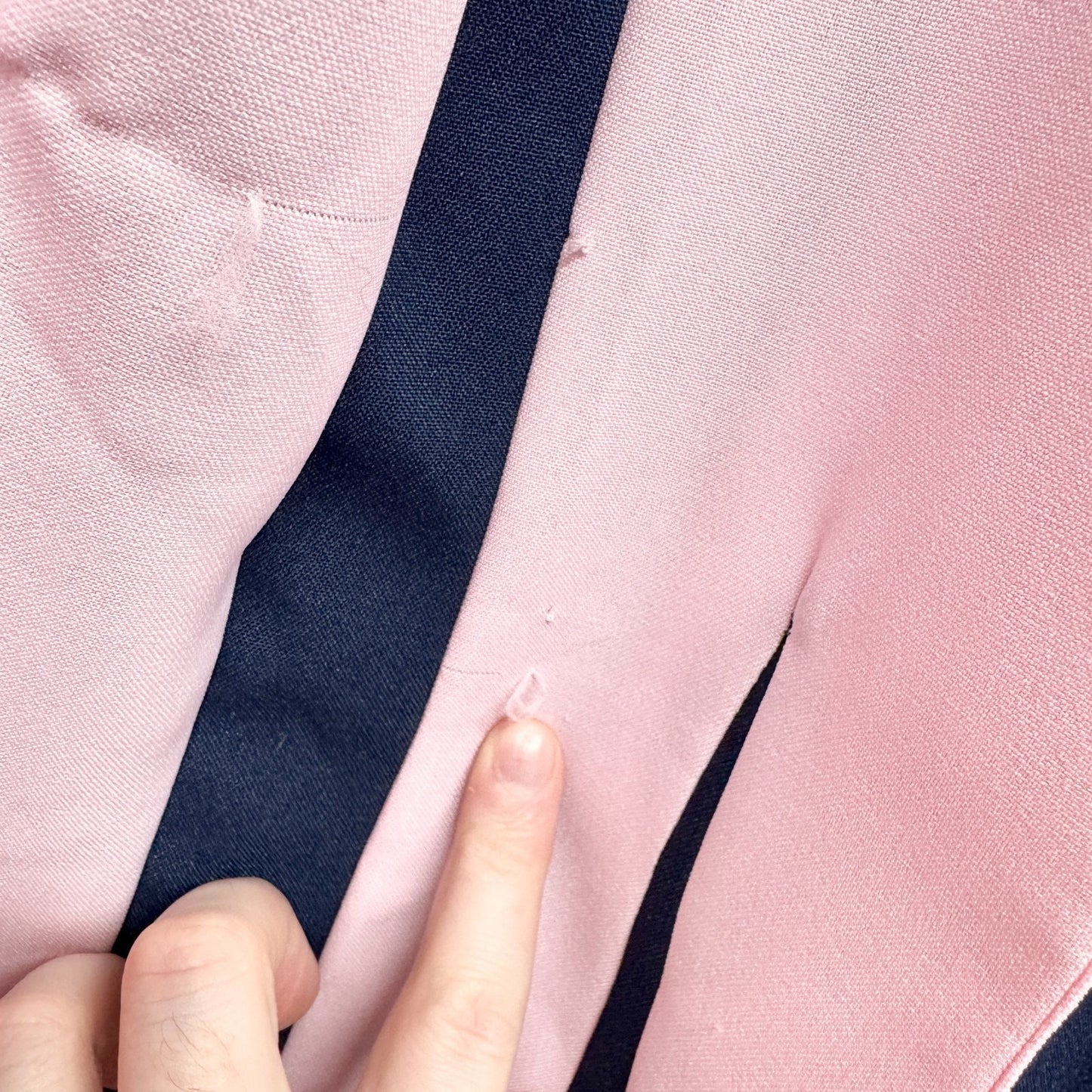 Vintage Olivia Matthews Jacket Women Size 14P Light Pink Navy Collarless Blazer