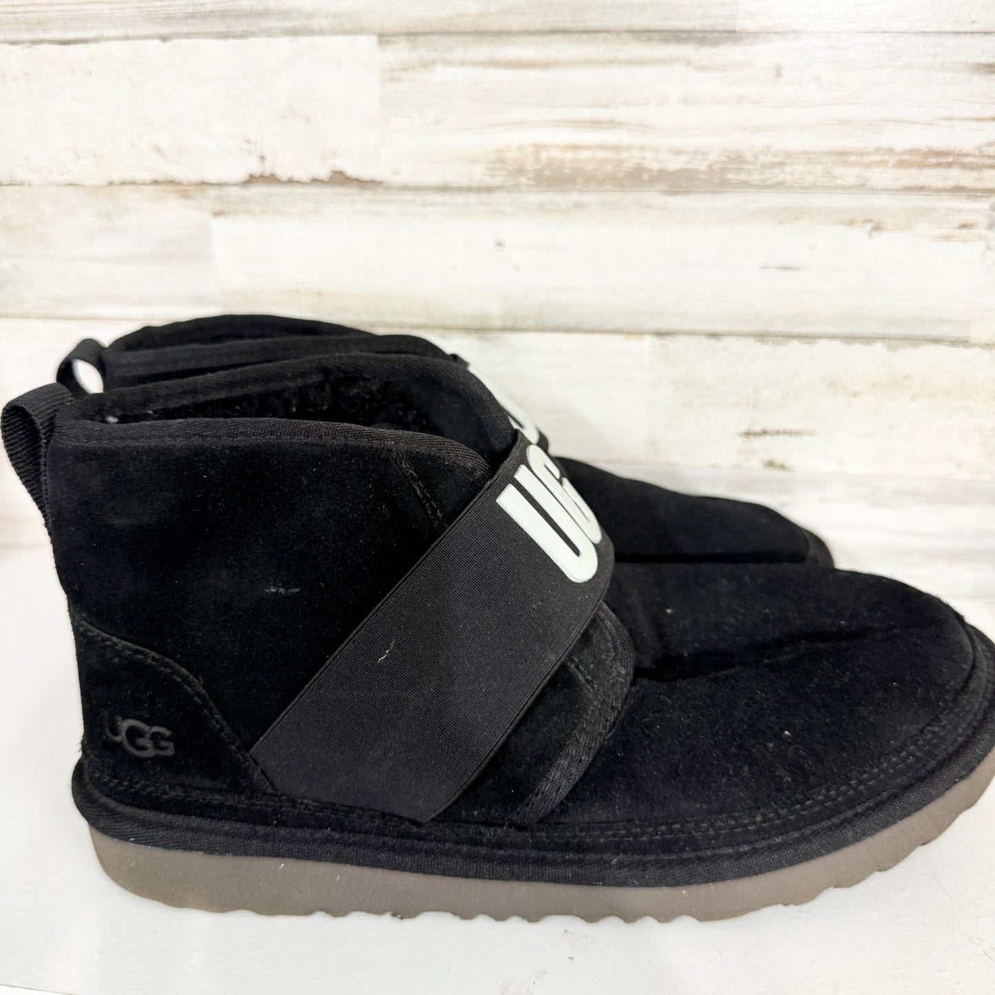 UGG Boots Women Size 6 Neumel II Black Graphic Slip On Short Boot Casual