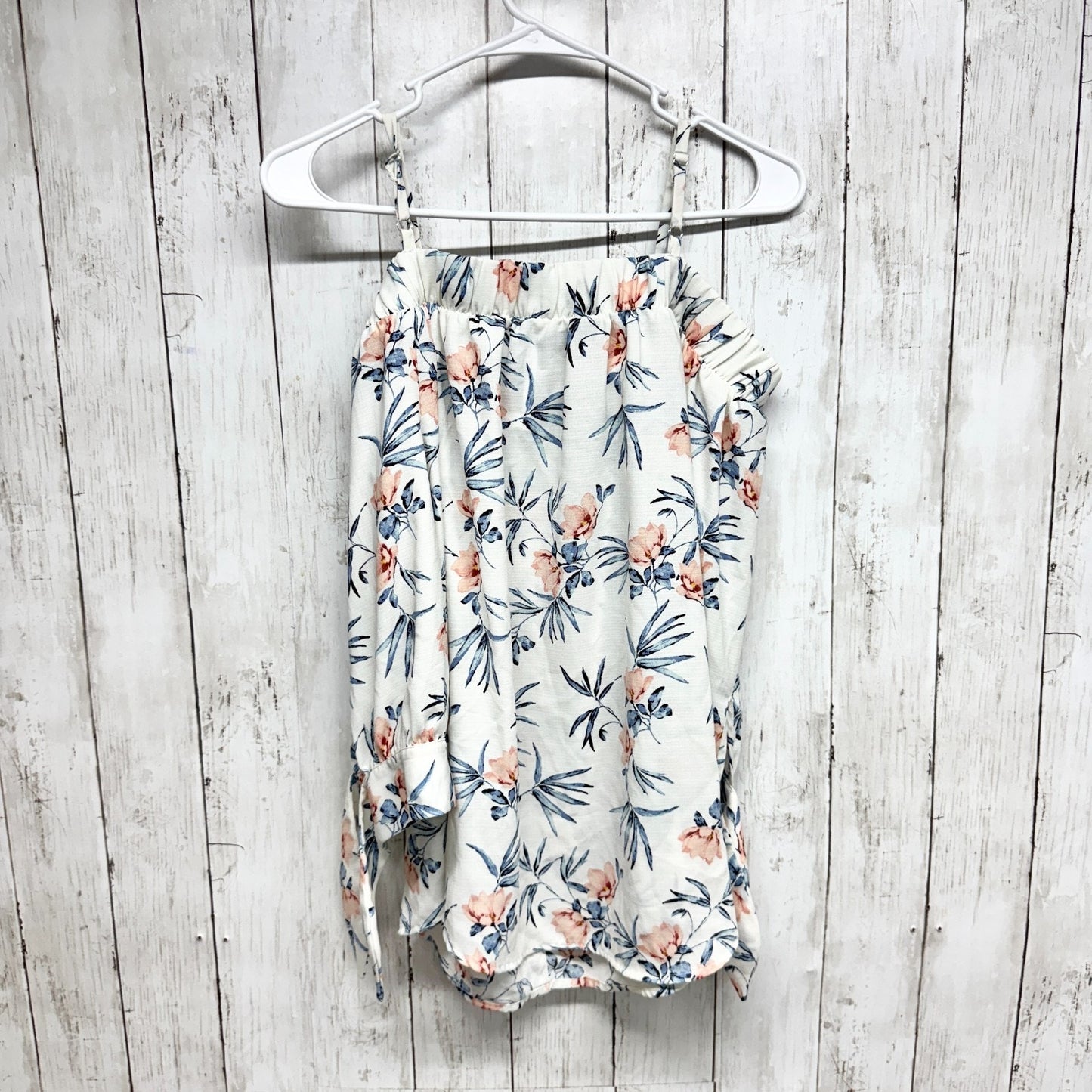 iz Byer Blouse Women Size Medium Button Front Off the Shoulder Top White Floral