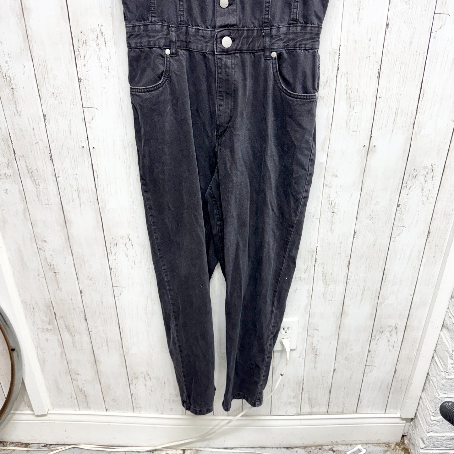 91 Cotton On Jumpsuit Women Size 6 Black Washed Denim Collared Sleeveless Button