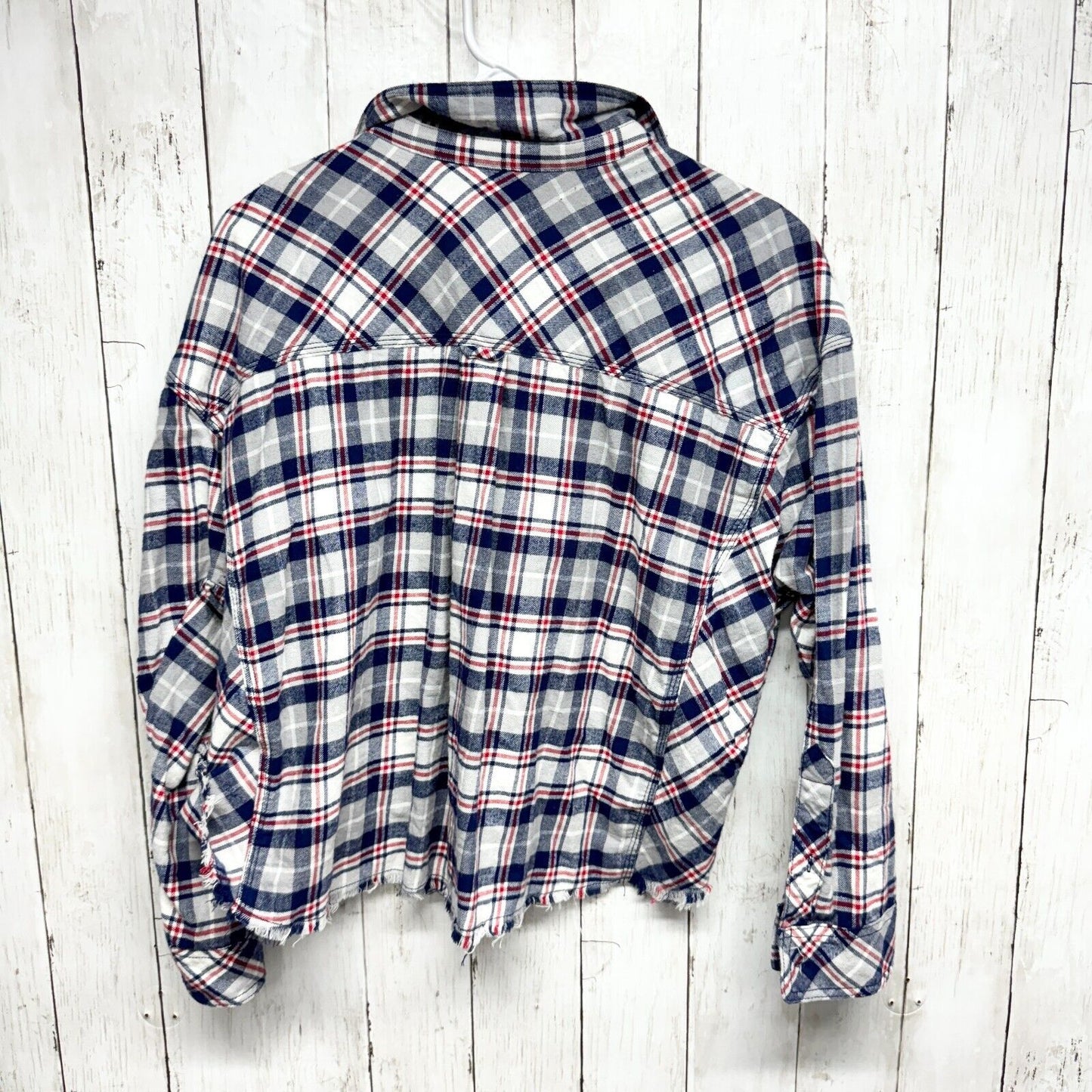 URBAN OUTFITTERS BDG Rayne Shirt Women Sz S Flannel High Low Cropped Button Blue